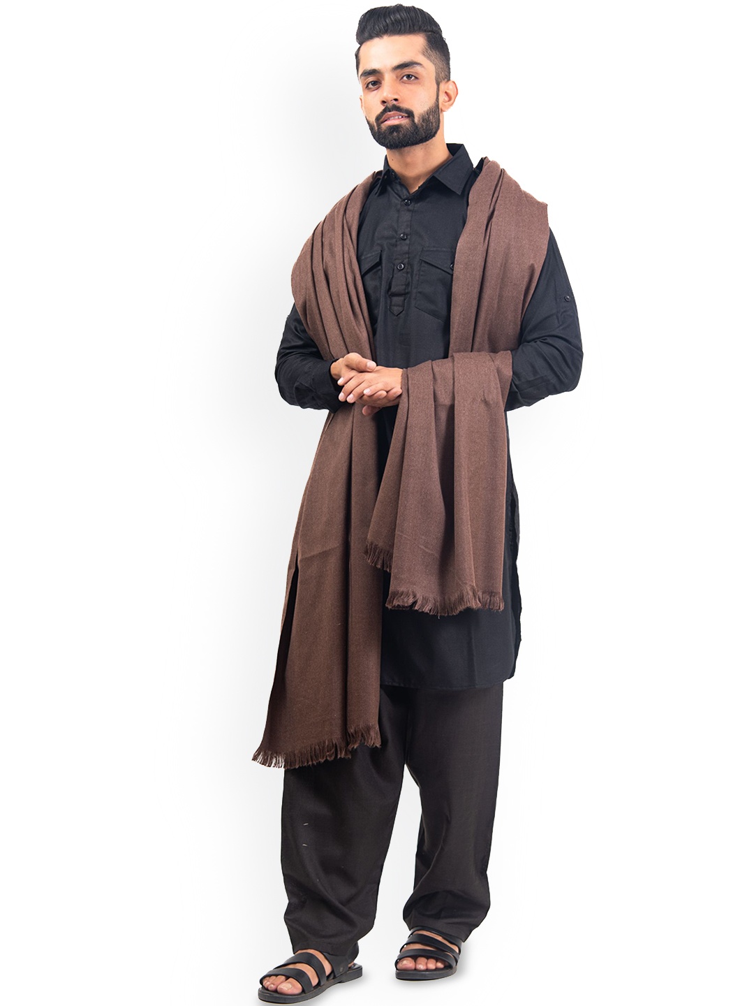 

BAISA Men Woollen Shawl, Coffee brown