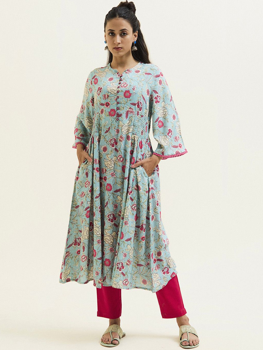 

Jaipur Kurti Floral Flared Kurta, Blue