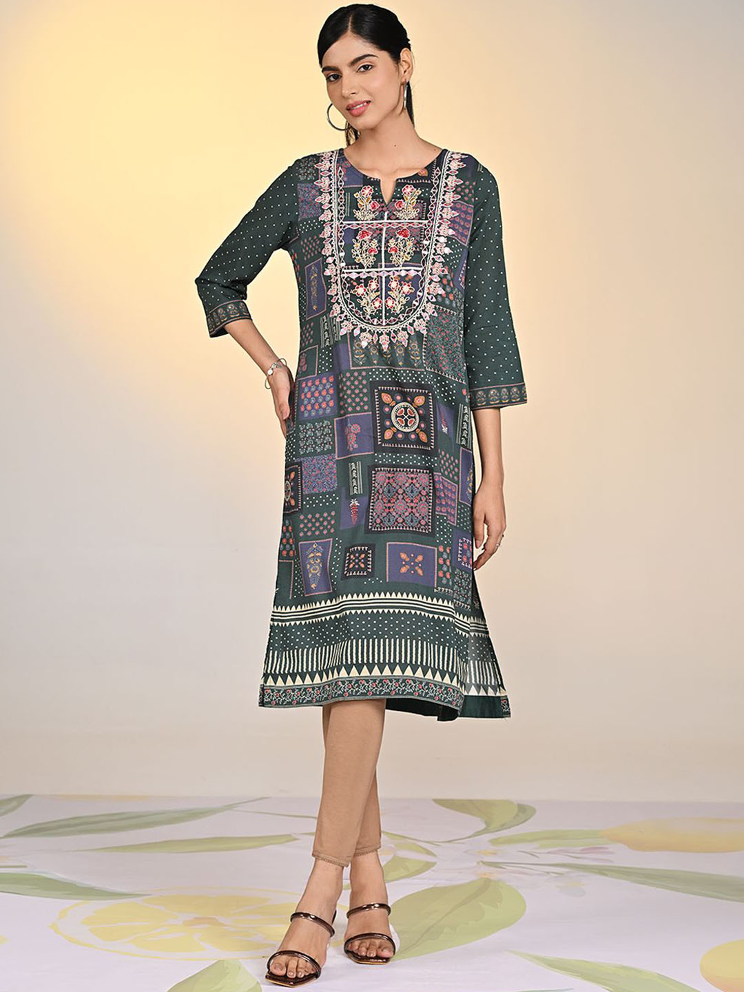 

Lakshita Women Ethnic Motifs Printed Regular Kurta, Green