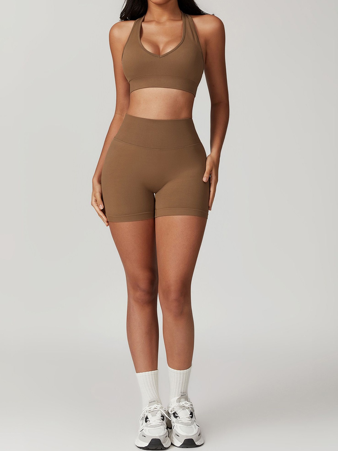 

LULU & SKY Women High Rise Tights and Sports Bra Tracksuit, Brown
