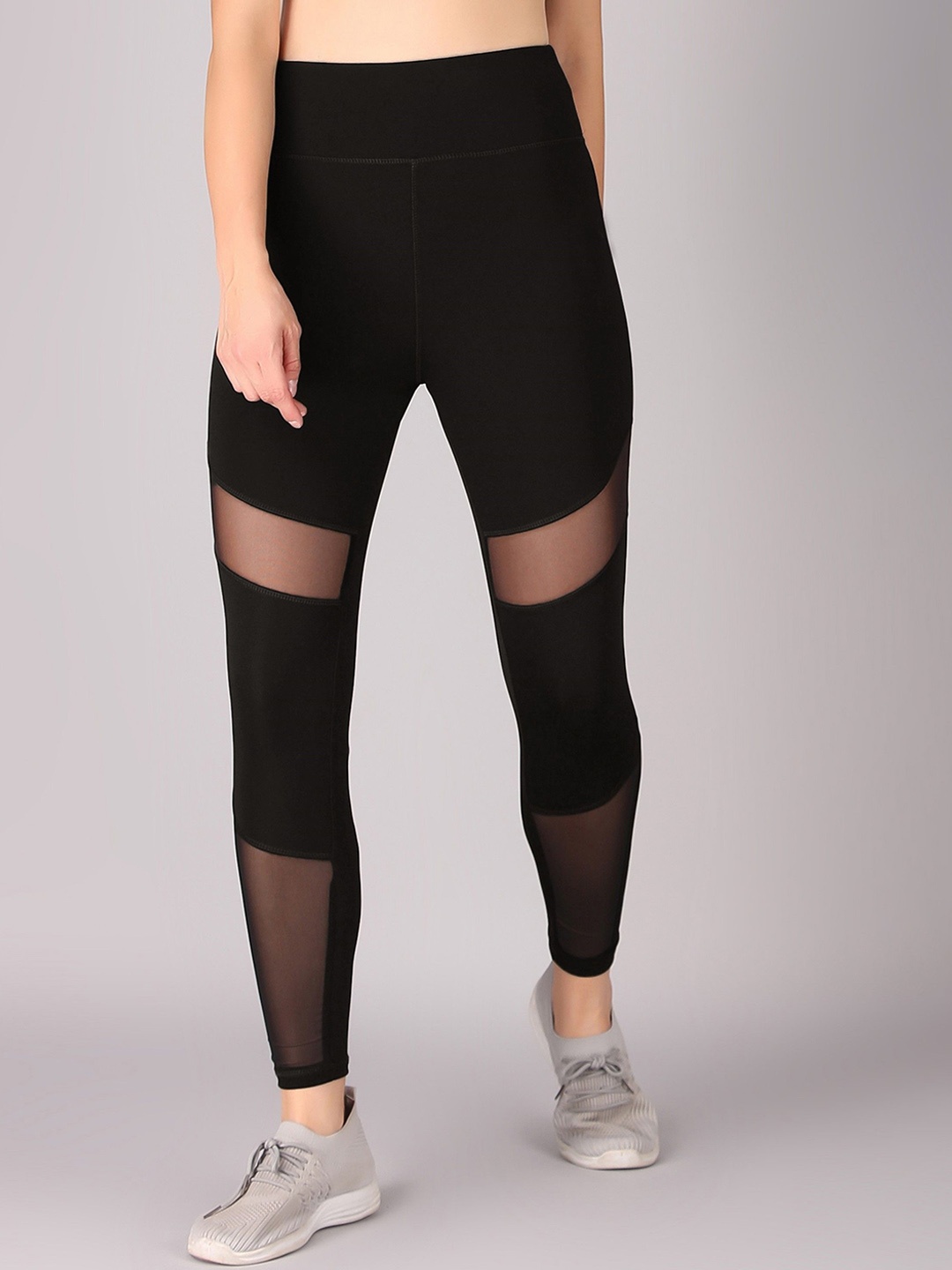 

COSVOS Women Solid Mid Rise Slim-Fit Ankle-Length Rapid-Dry Gym Tights, Black