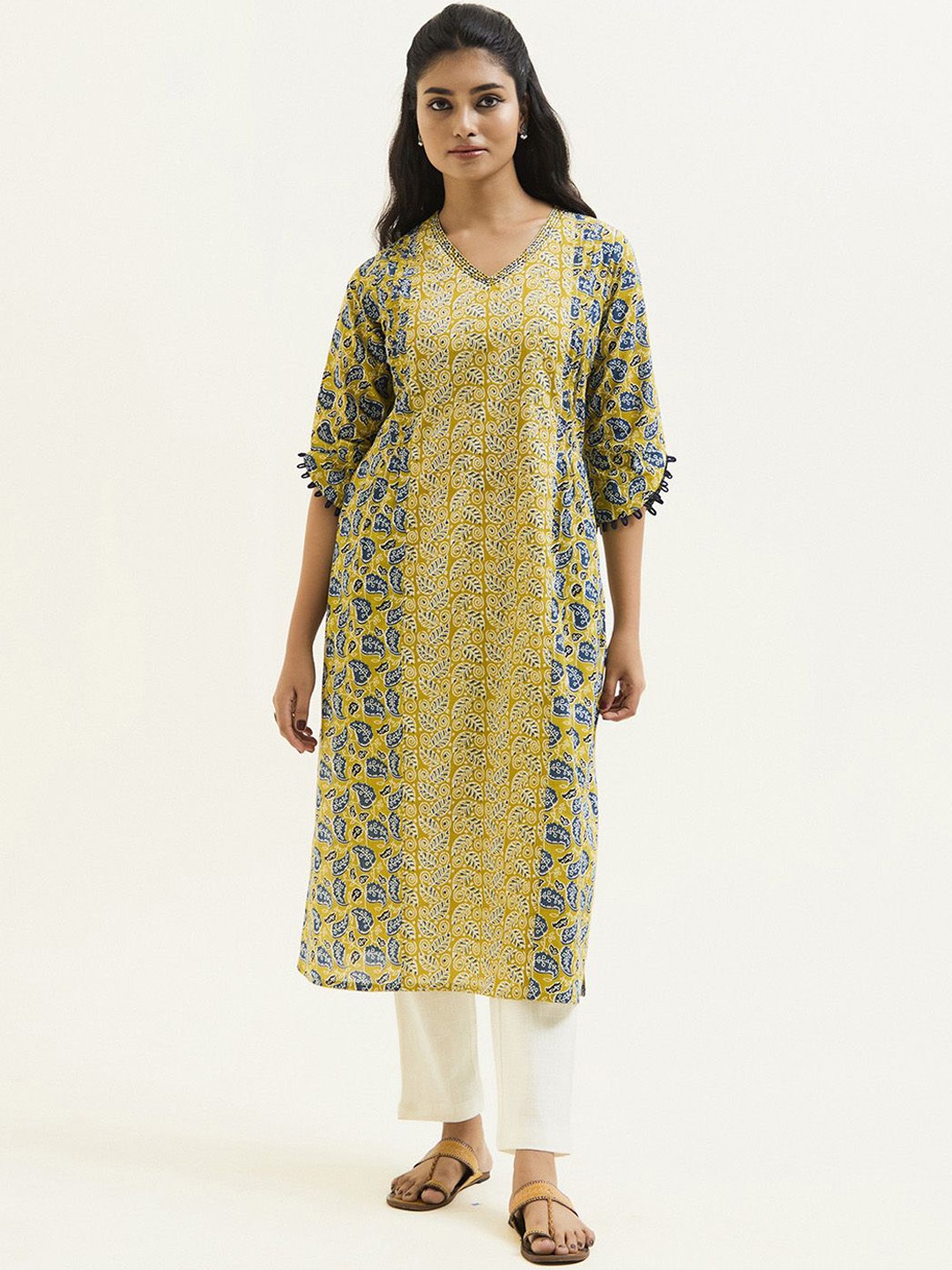 

Jaipur Kurti Ethnic Printed Pakistani Cotton Kurta, Mustard