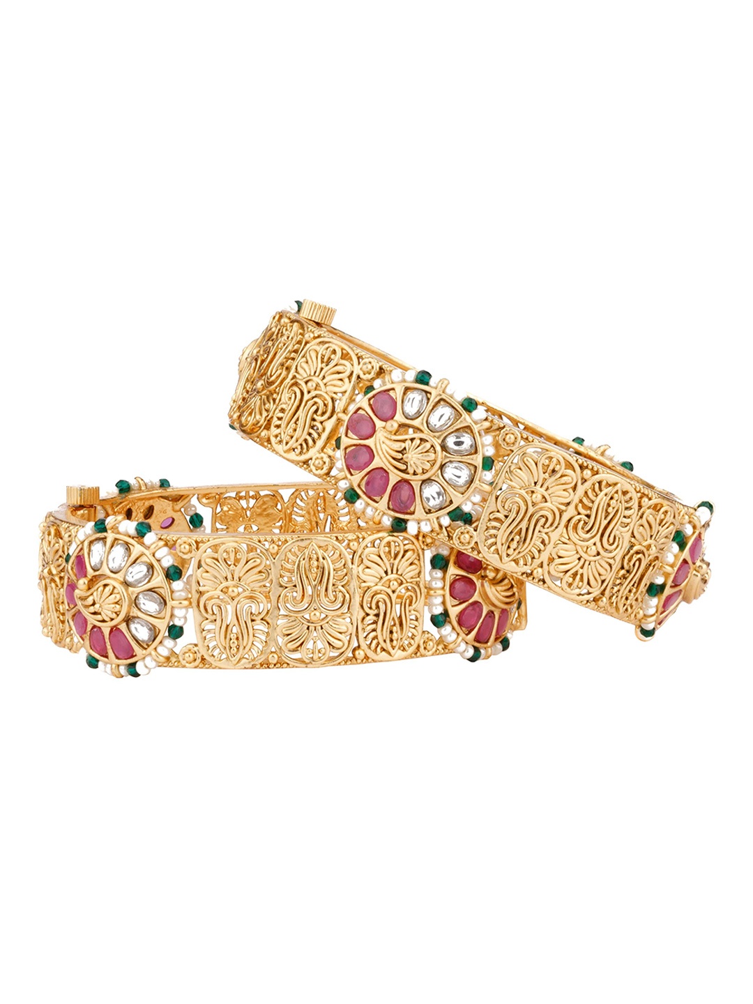 

Vivinia by Vidhi Set Of 2 Gold-Plated Kundan-Studded & Beaded Bangles