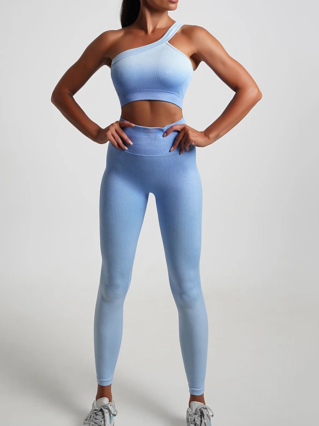 

LULU & SKY Women Mid Rise One Shoulder Tracksuits, Blue