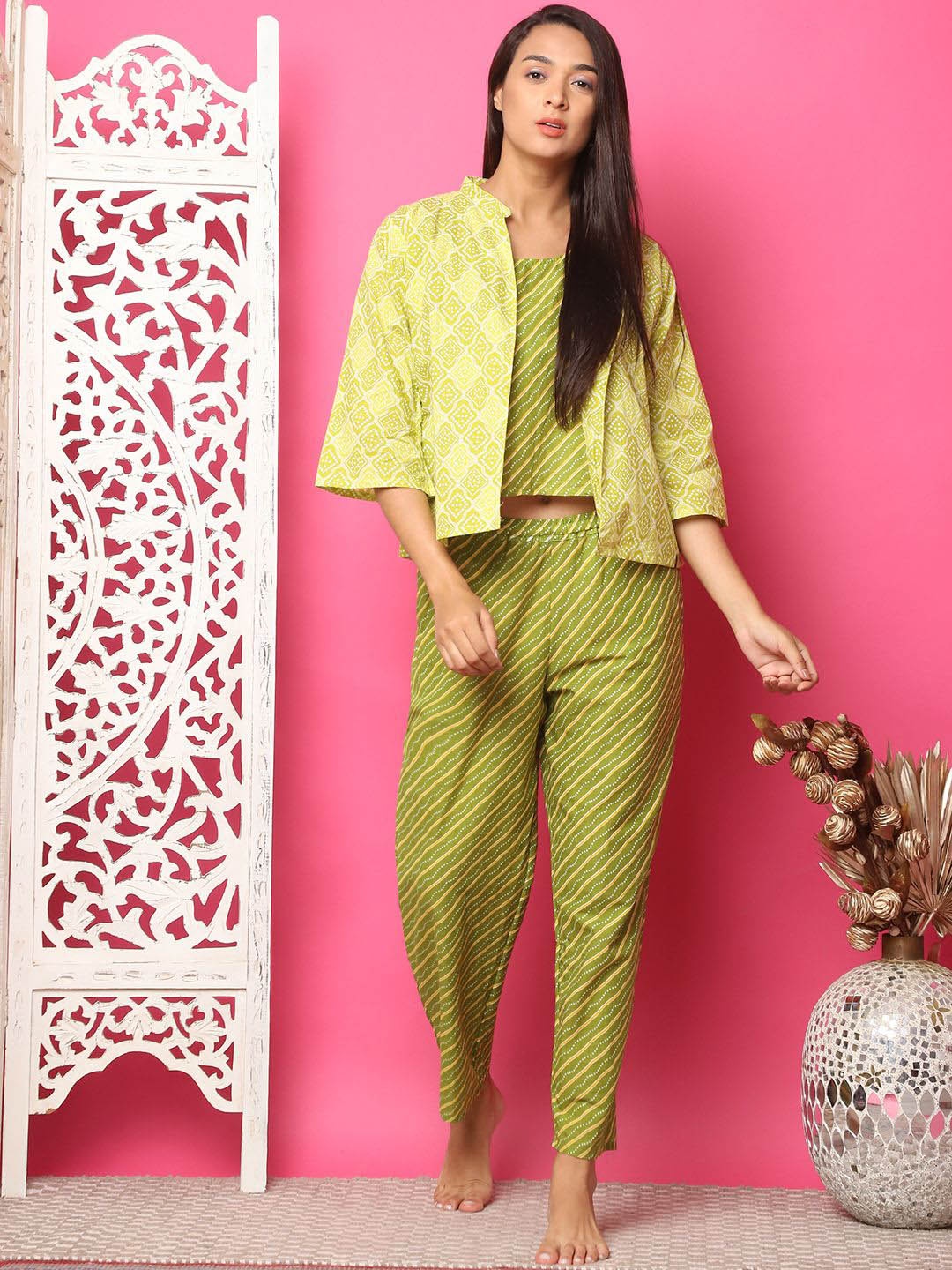 

TAG 7 Women Printed Night suit, Green