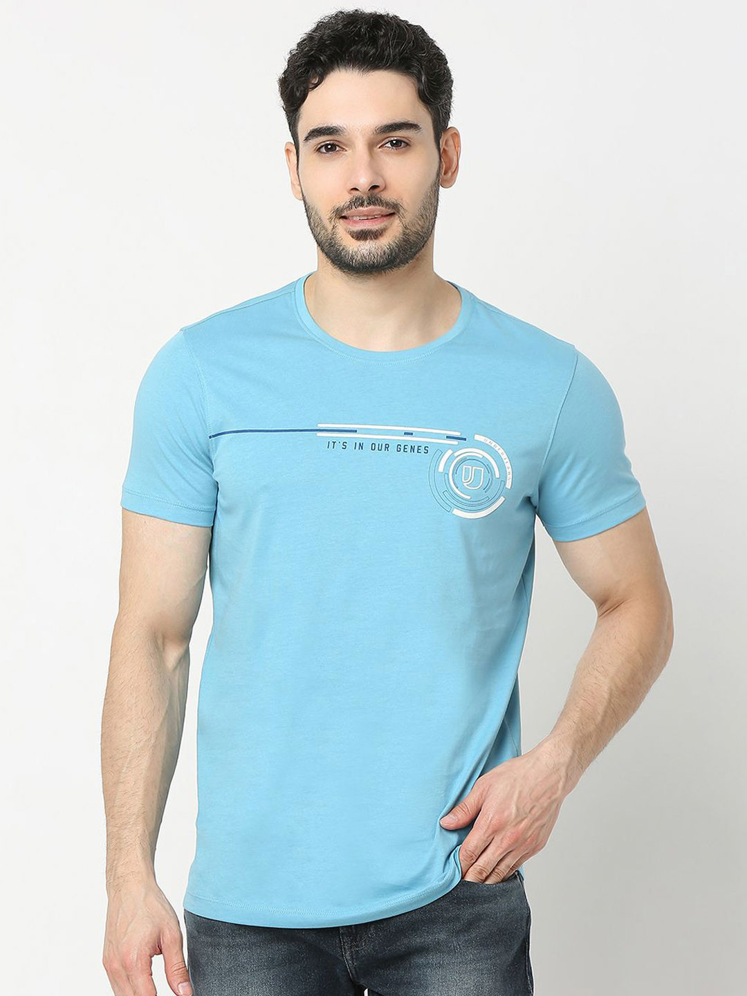 

UnderJeans by Spykar Men Premium Printed Cotton T-Shirt, Blue