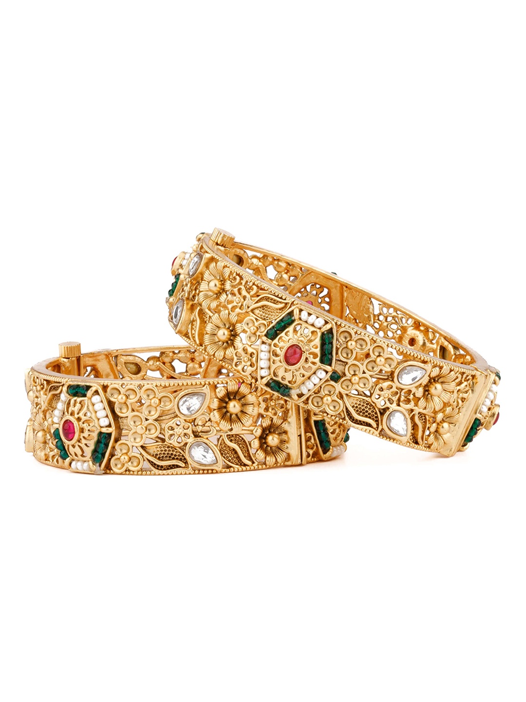 

Vivinia by Vidhi Set Of 2 Gold-Plated Kundan-Studded Pearl Beaded Bangles