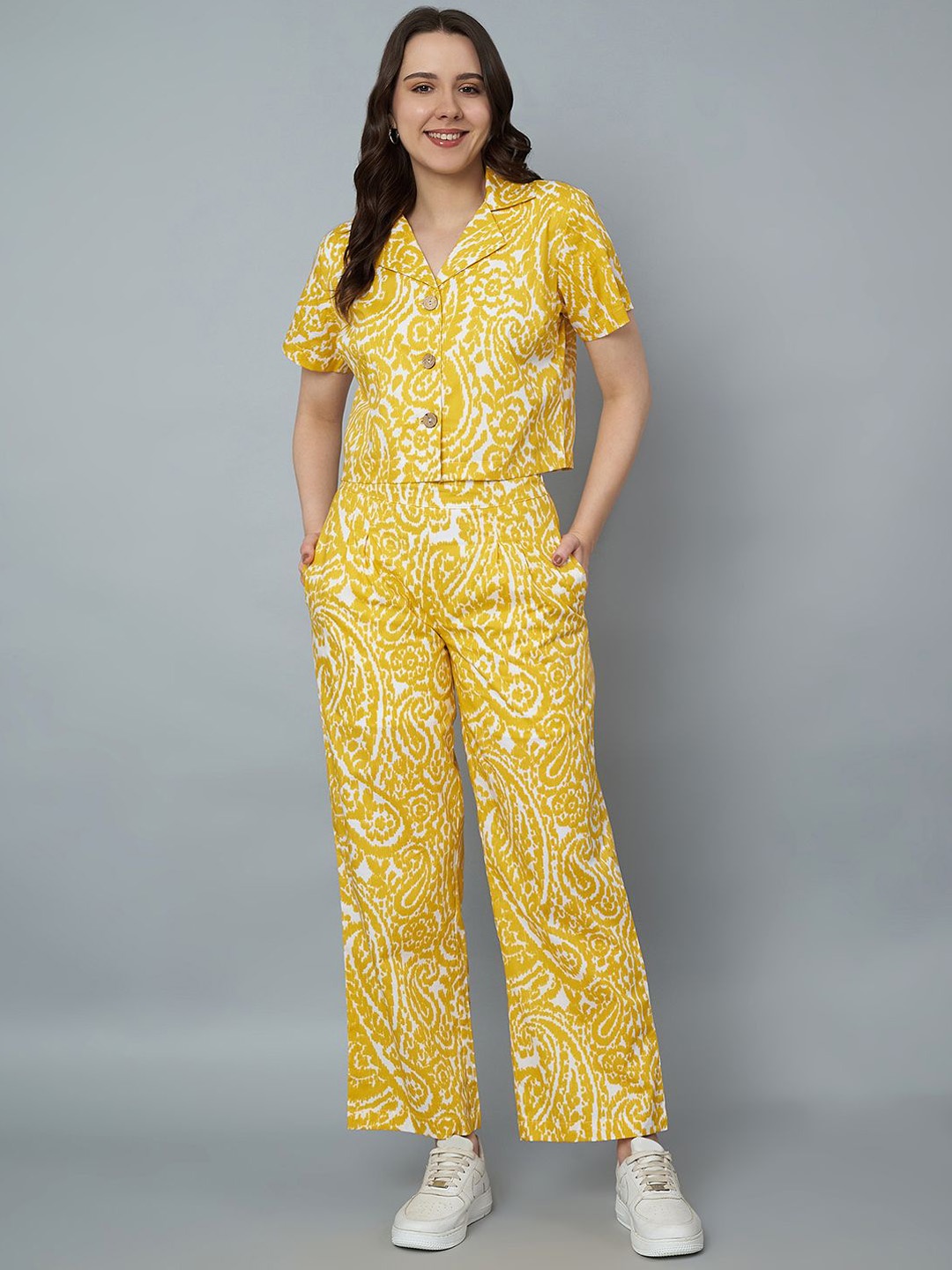 

Lake Peace Paisley Printed Pure Cotton Shirt & Trousers, Yellow