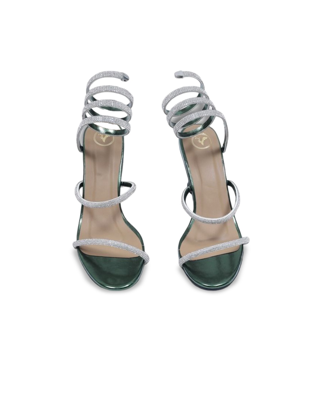 

Sana K Luxurious Footwear Embellished High-Top Kitten Heel Sandal, Green