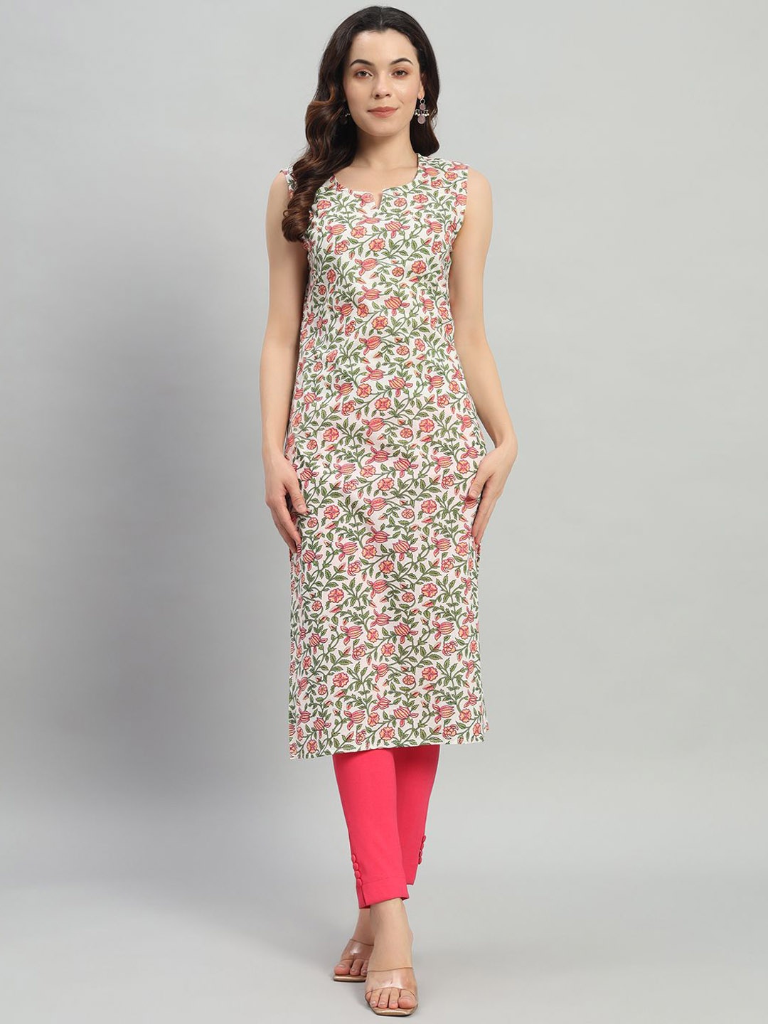 

ASHRU Floral Printed Straight Kurta, White