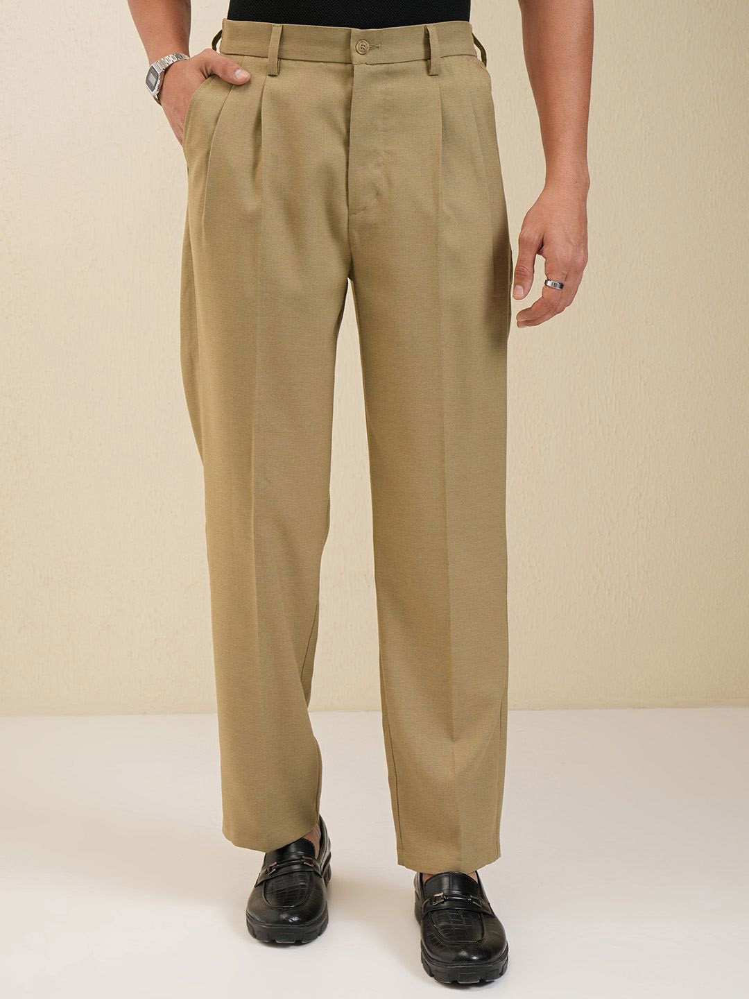 

LOCOMOTIVE Men Pleated Trousers, Khaki