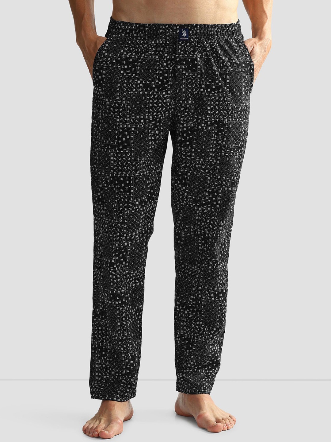 

U.S. Polo Assn. OELP7 Men Printed Lightweight Pure Cotton Lounge Pants, Black
