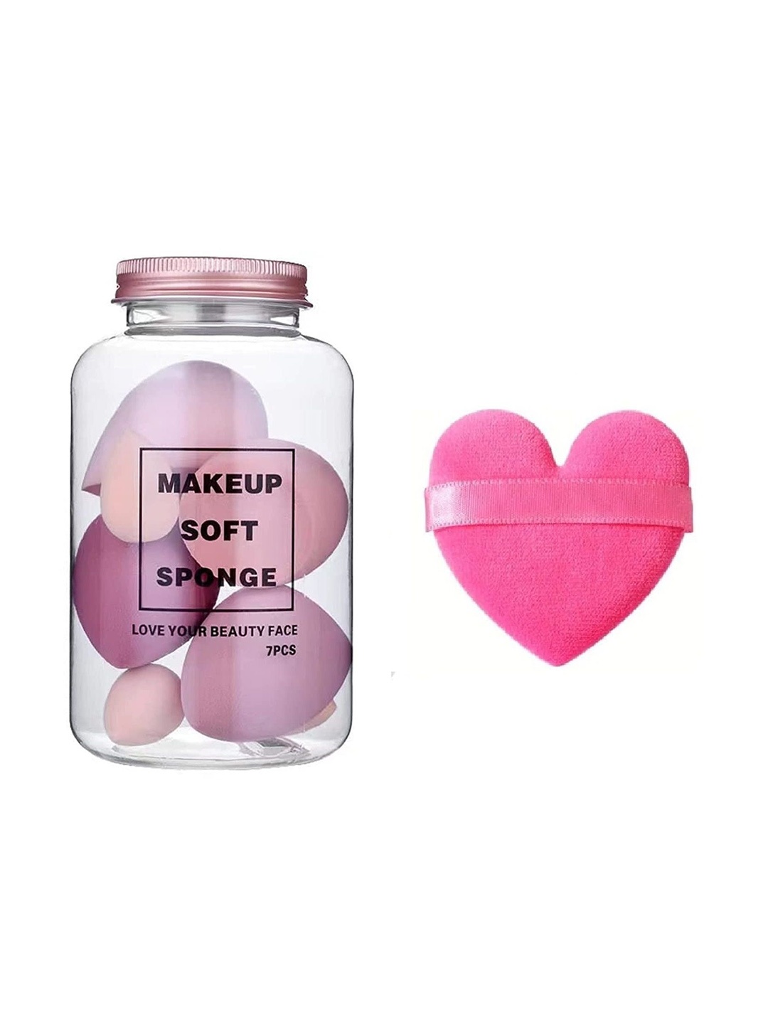 

Facejewel Set Of 7 Makeup Sponge Set & Heart Sponge Puff With Box, Pink