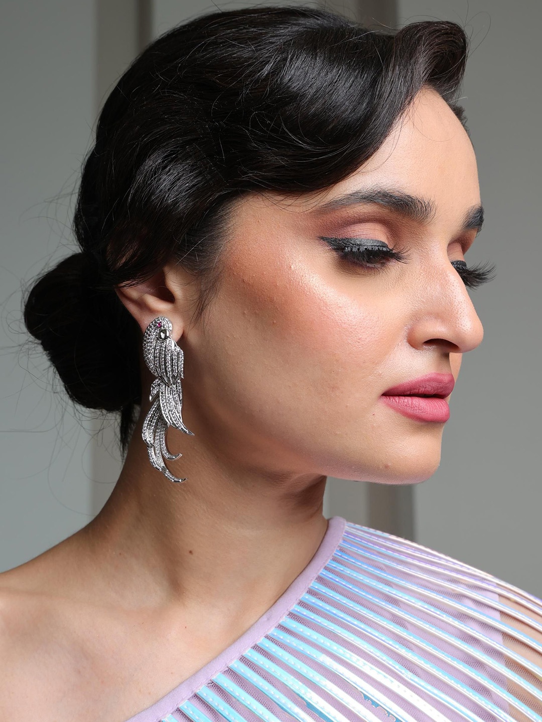 

STYLE DECO Silver Plated Stone Studded Contemporary Drop Earrings