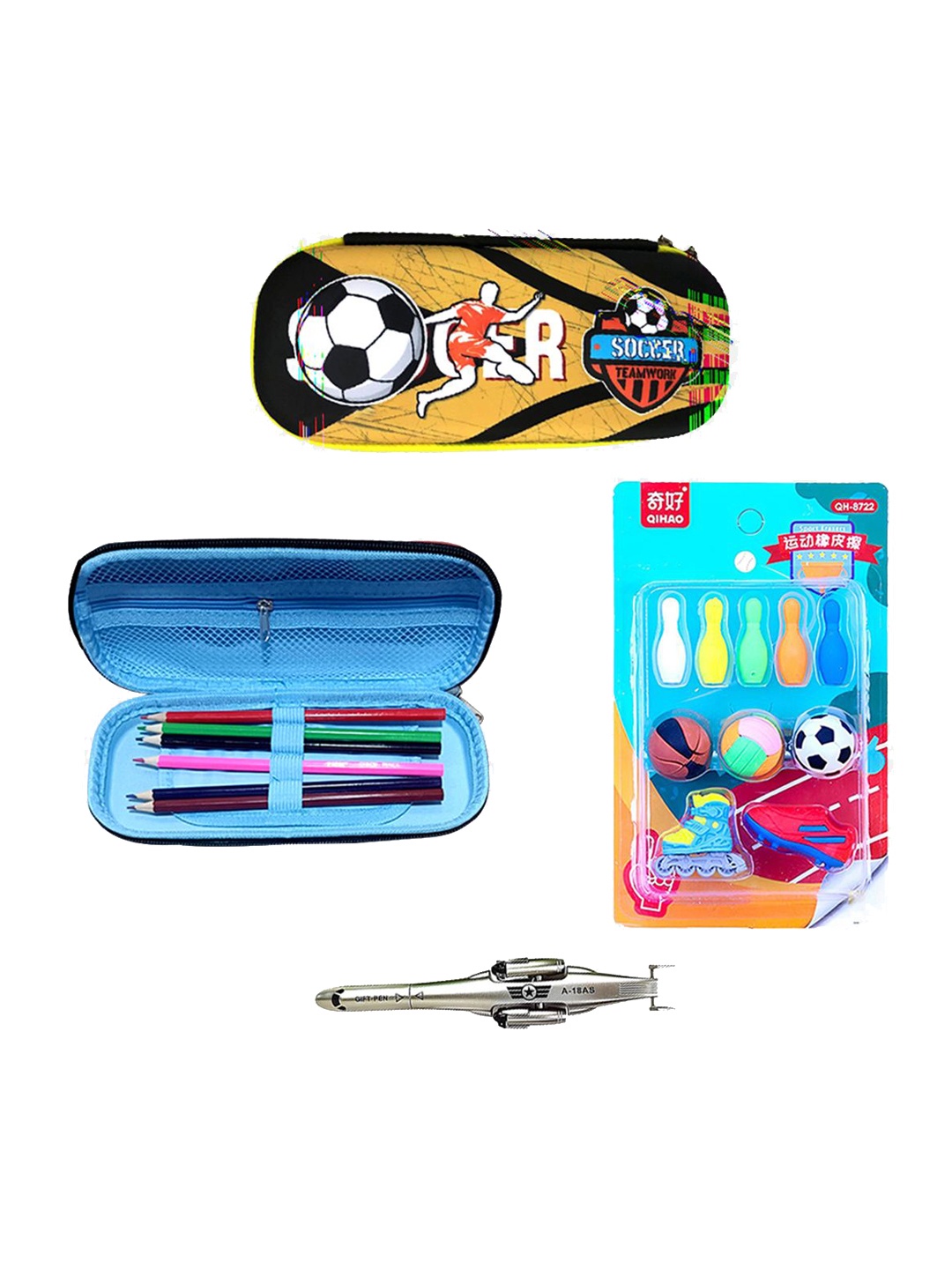 

Little Surprise Box 4Pcs Yellow Soccer Theme Stationery Essentials & Case Set