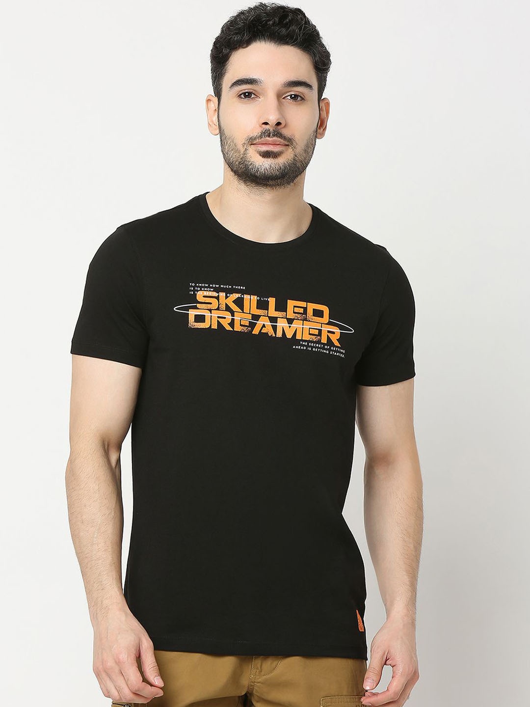 

UnderJeans by Spykar Printed Cotton T-Shirt, Black