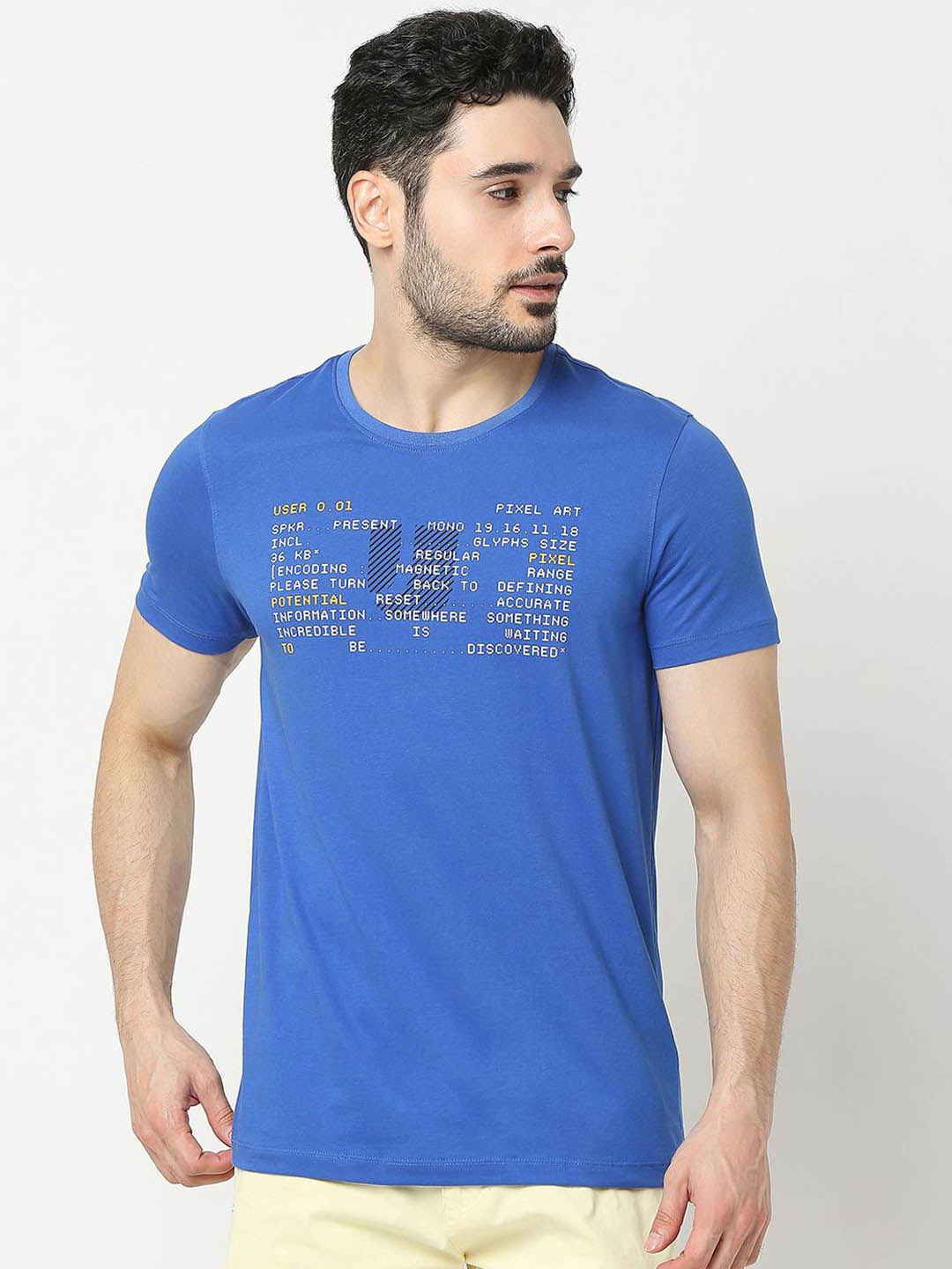 

UnderJeans by Spykar Men Printed Cotton T-Shirt, Blue