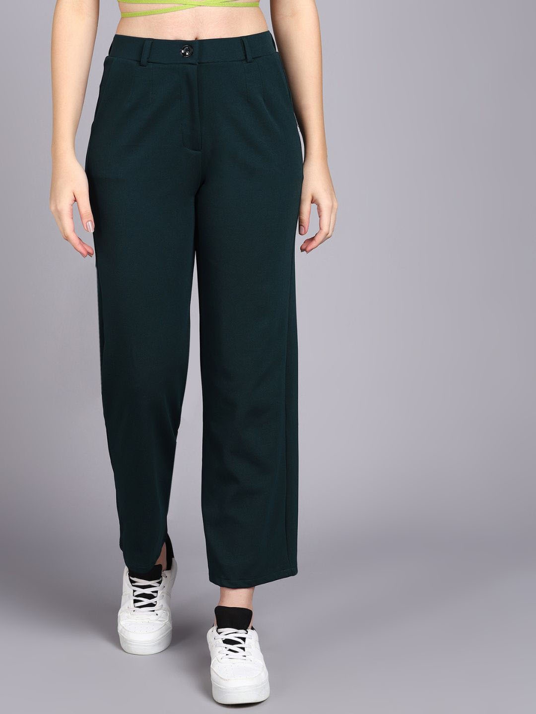 

BAESD Women Relaxed Straight Leg Straight Fit High-Rise Cotton Twill Trousers, Green