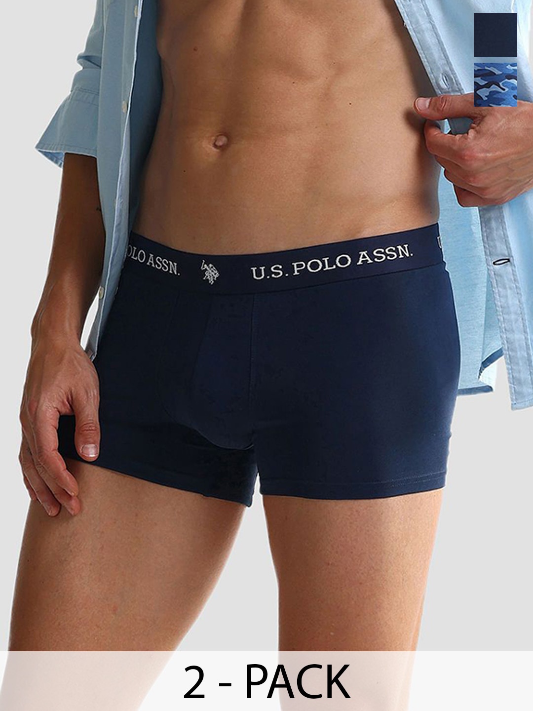 

U.S. Polo Assn. Pack Of 2 Men Solid Details Mid Rise Shorts Trunks OET10-195-P2, Navy blue