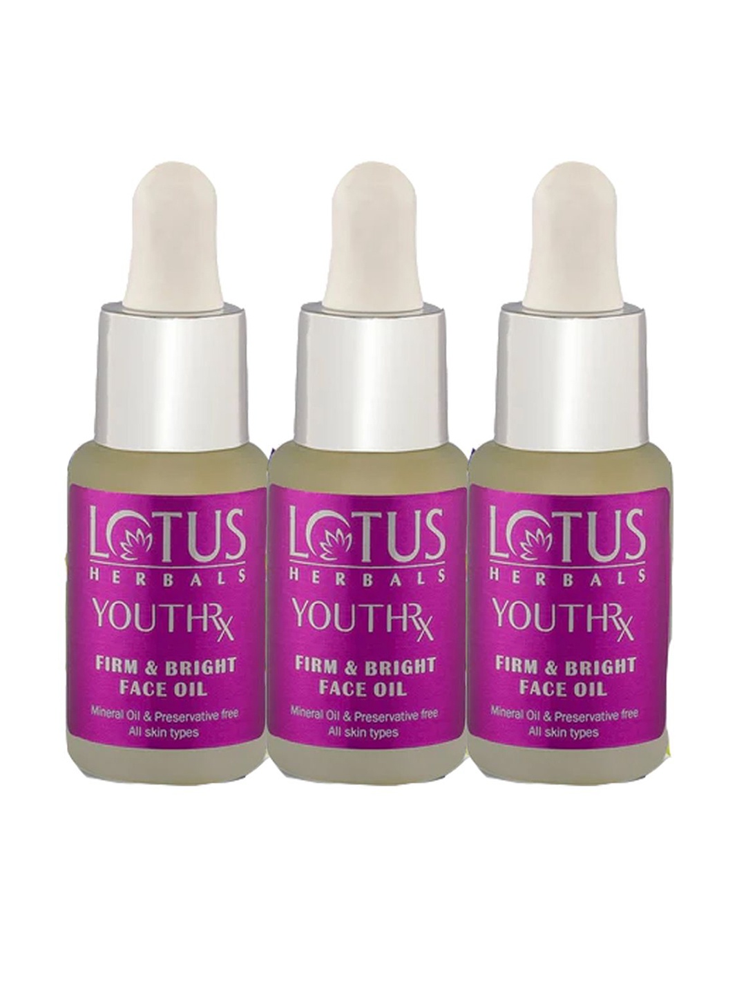 

Lotus Herbals YouthRx 3-Pc Firm & Bright Bakuchiol Retinol & Vitamin C Face Oil -15ml Each, Yellow