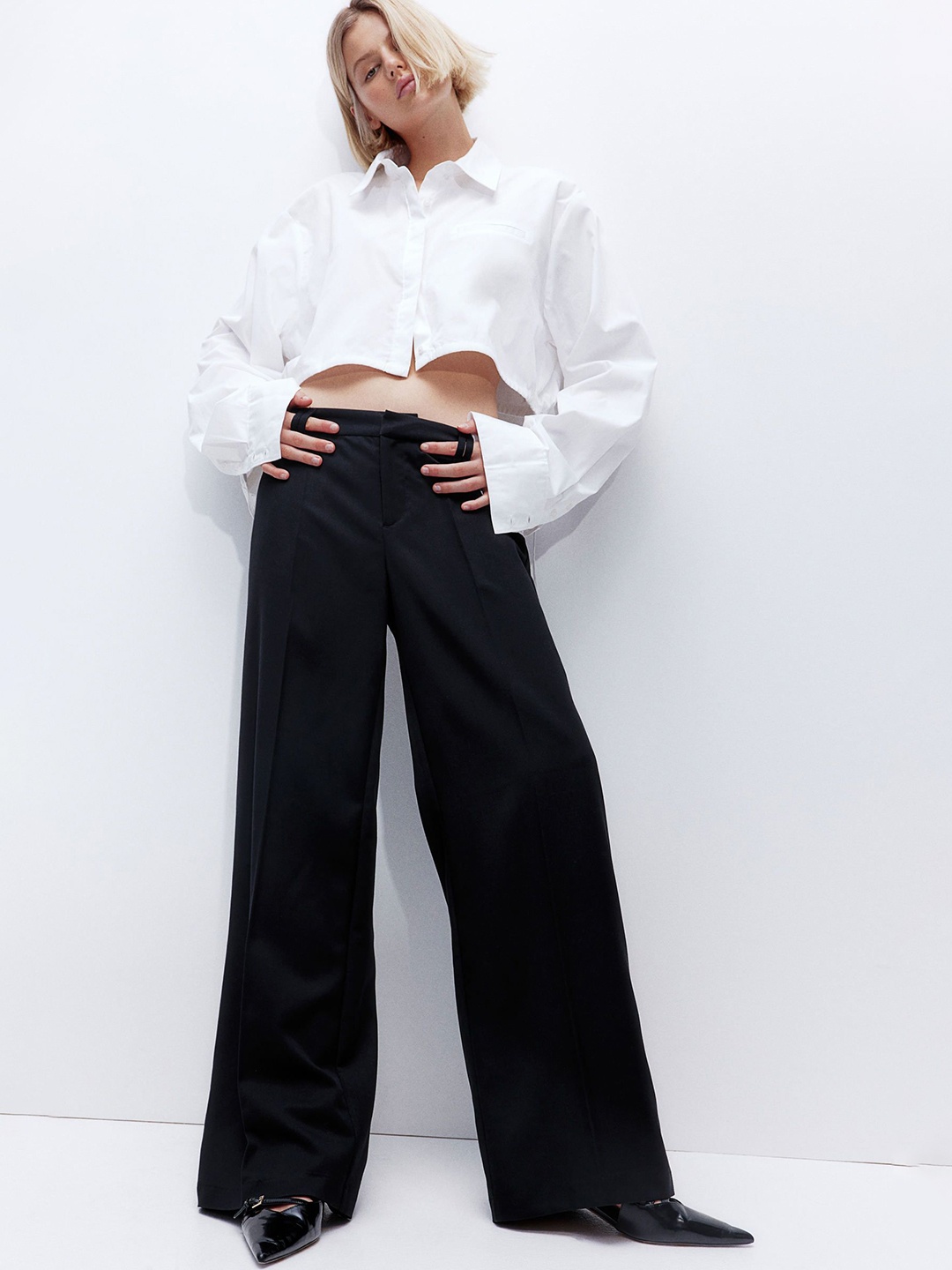 

H&M Wide Tailored Trousers, Black