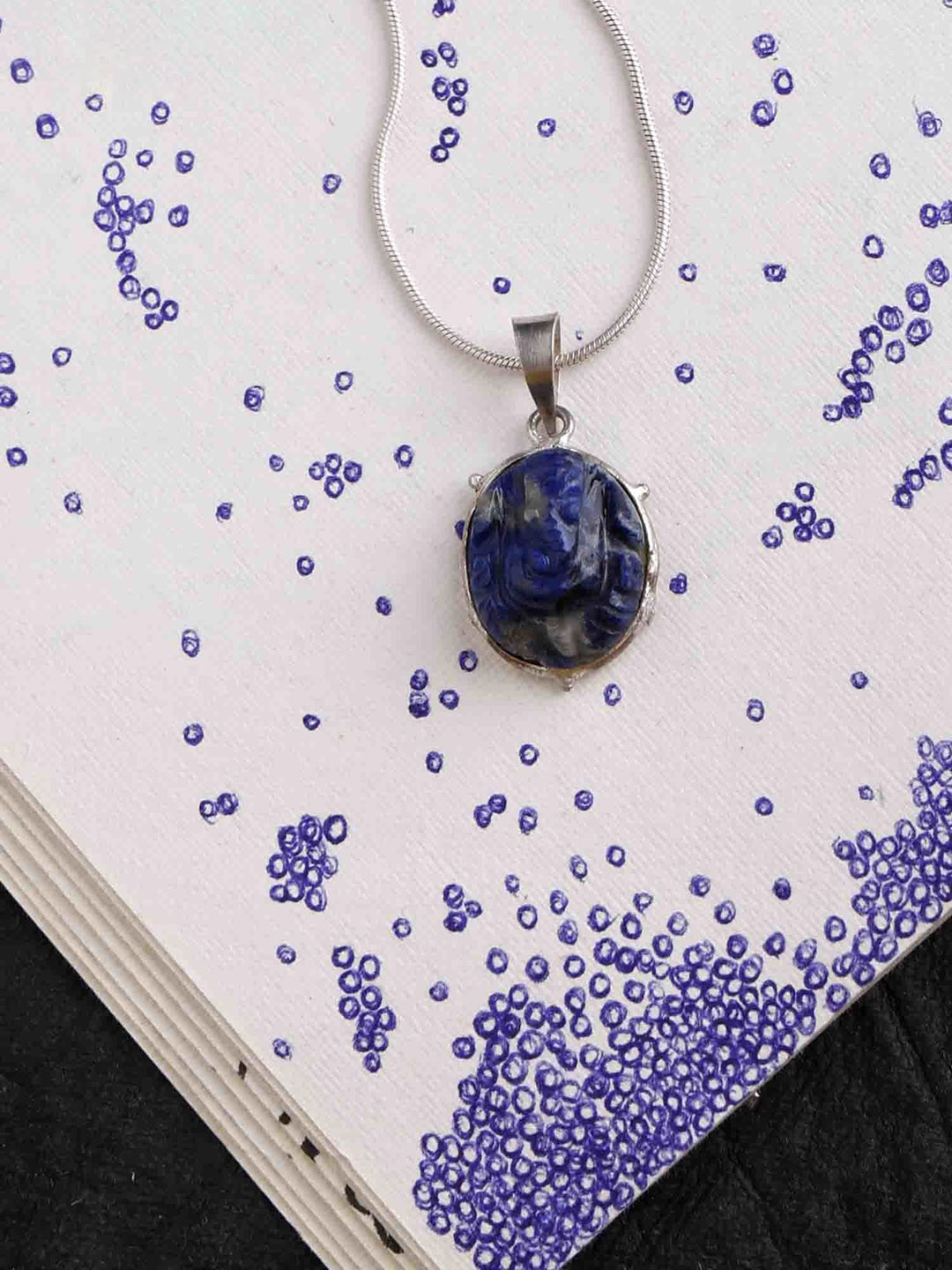 

Exotic India Lord Ganesha Lapis Lazuli Gemstone Sterling Silver Pendant