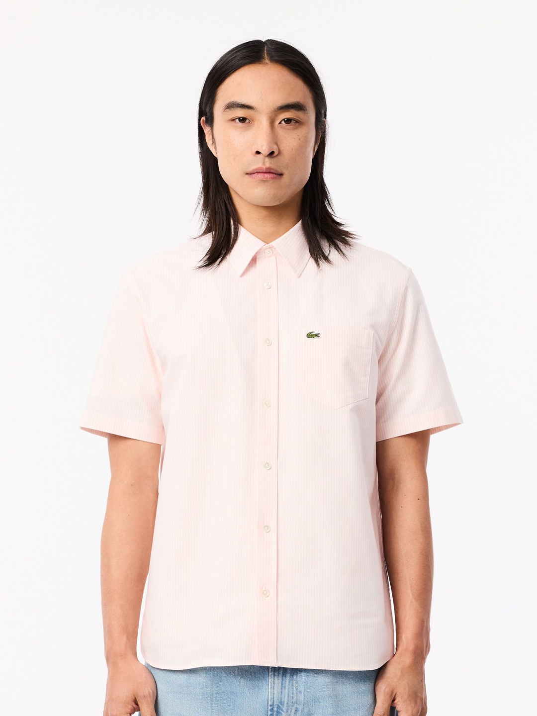 

Lacoste Men Striped Cotton Casual Shirt, Pink