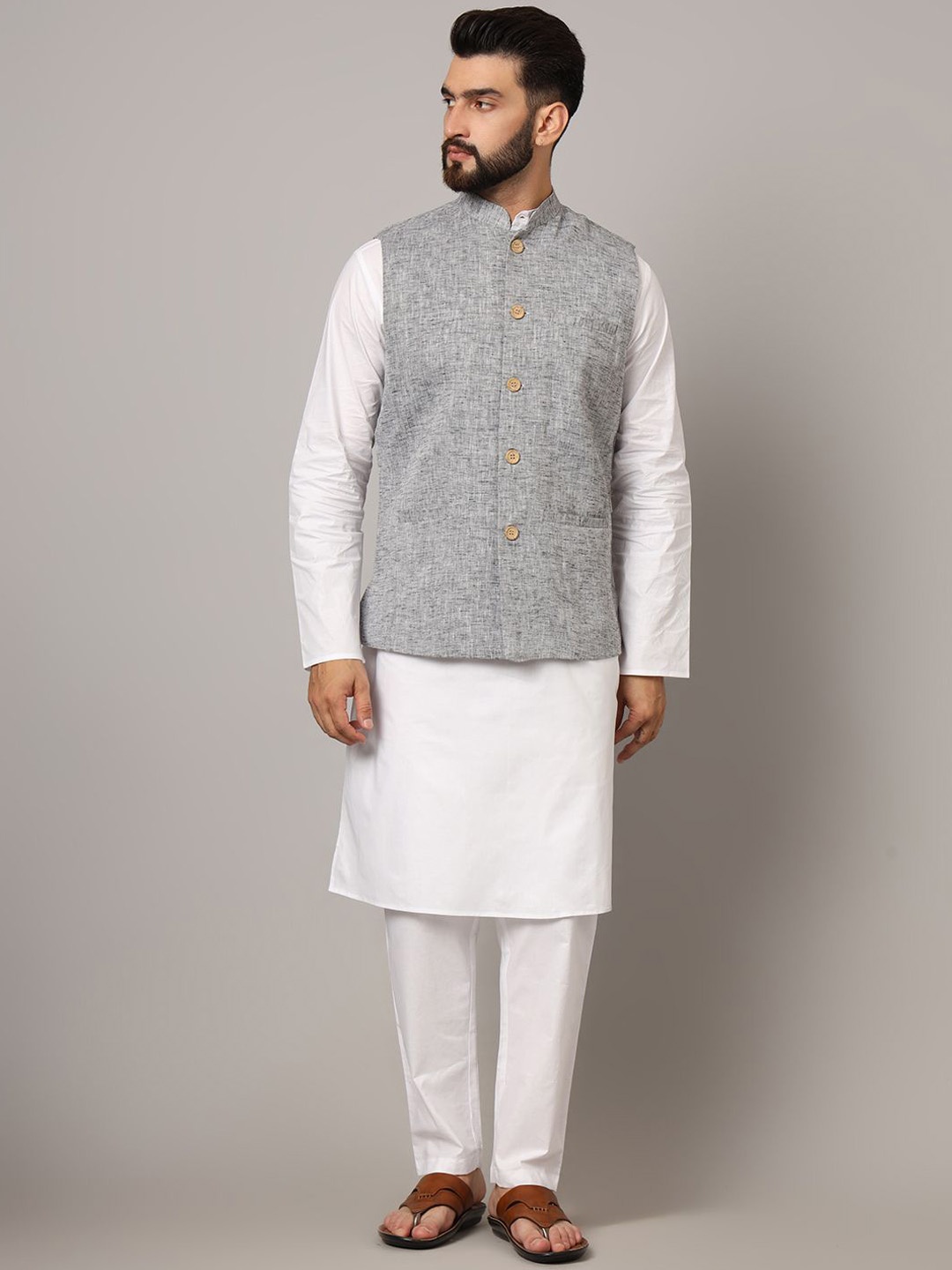 

Latest Chikan Garments Self Design Nehru Jackets, Grey