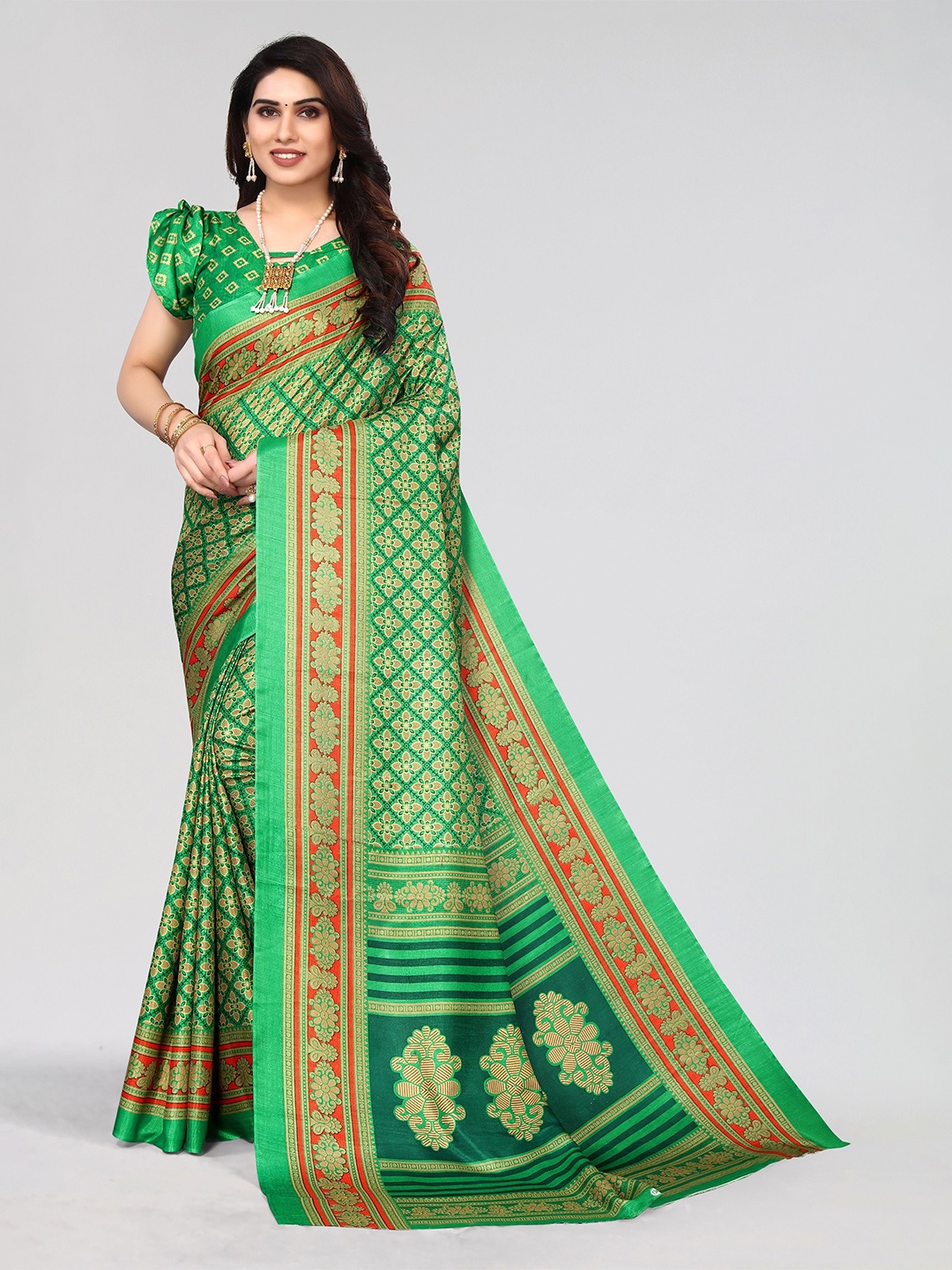 

VIRICA Ethnic Motifs Pure Cotton Khadi Saree, Green