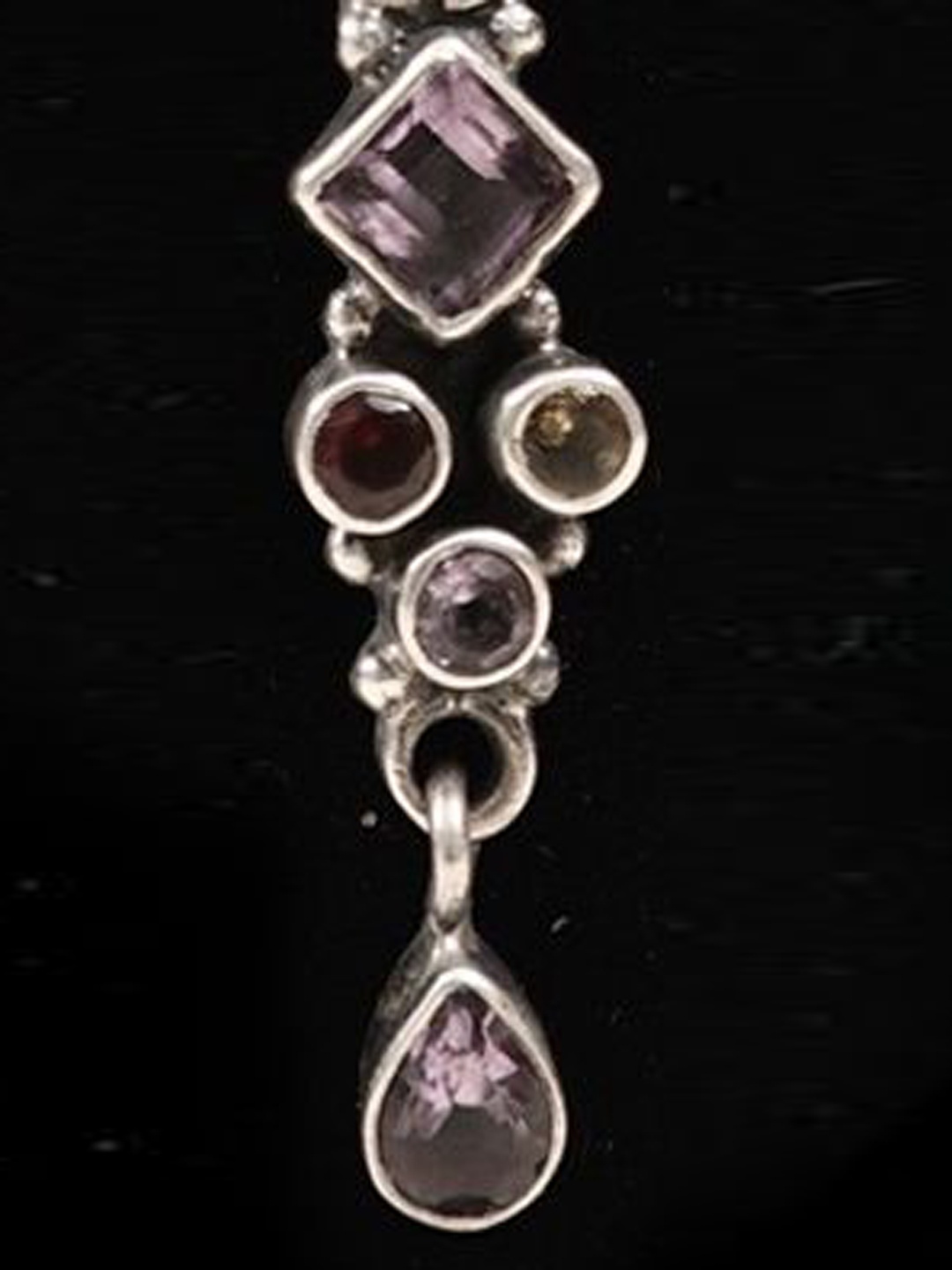 

Exotic India Amethyst, Garnet and Citrine Gemstone Sterling Silver Pendant