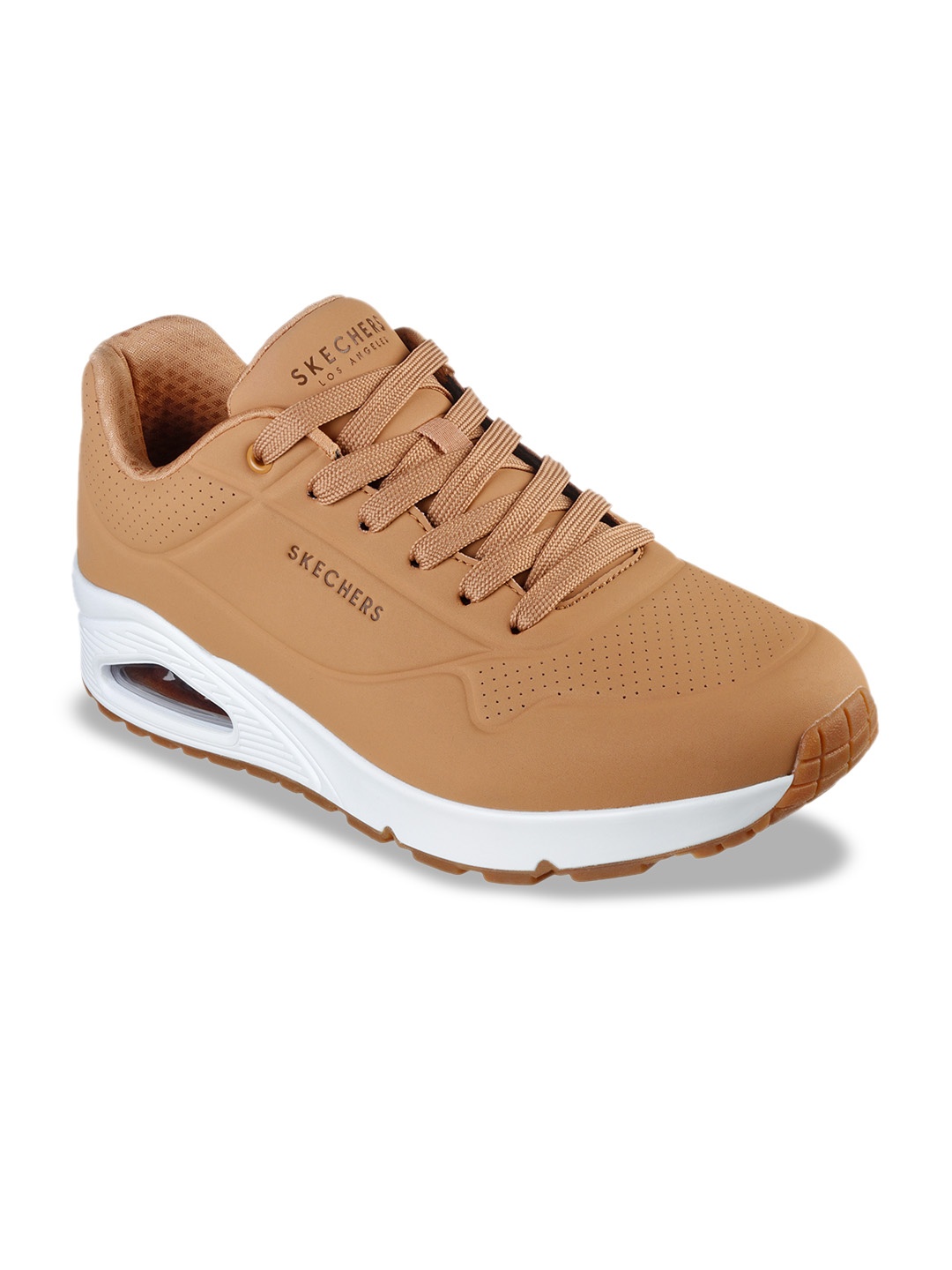 

Skechers Uno - Stand On Air Men Solid Lace Ups Round Toe Casual Sneakers, Tan