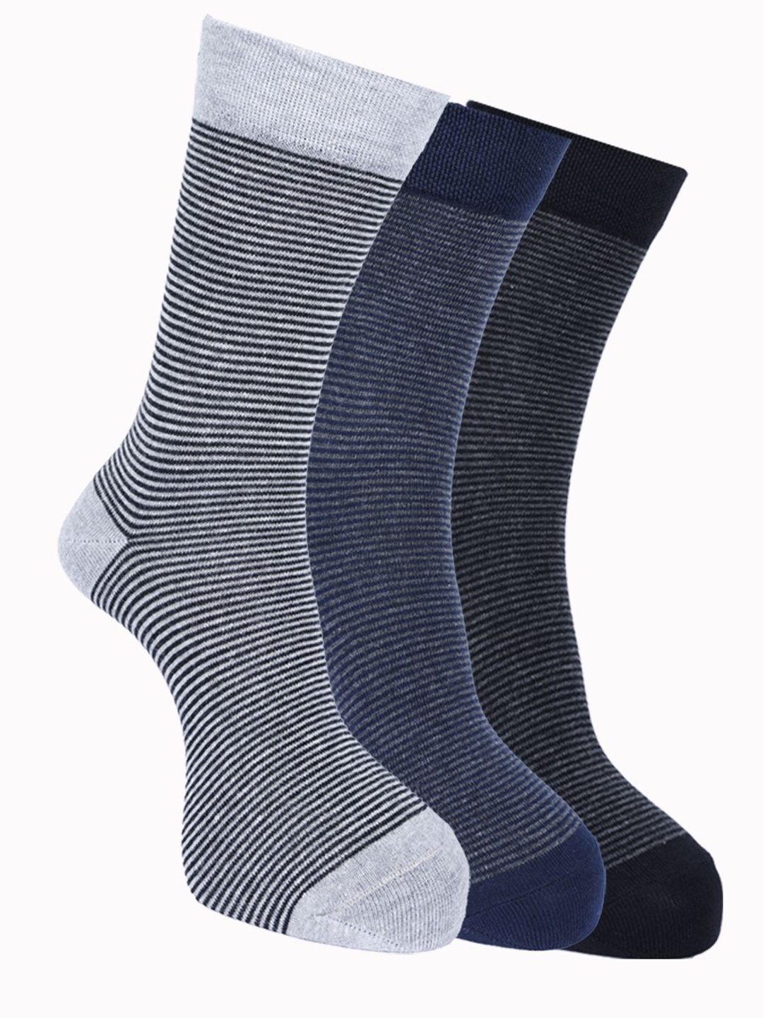 

Force NXT Men Pack Of 3 Striped Cotton Crew-Length Socks, Grey melange