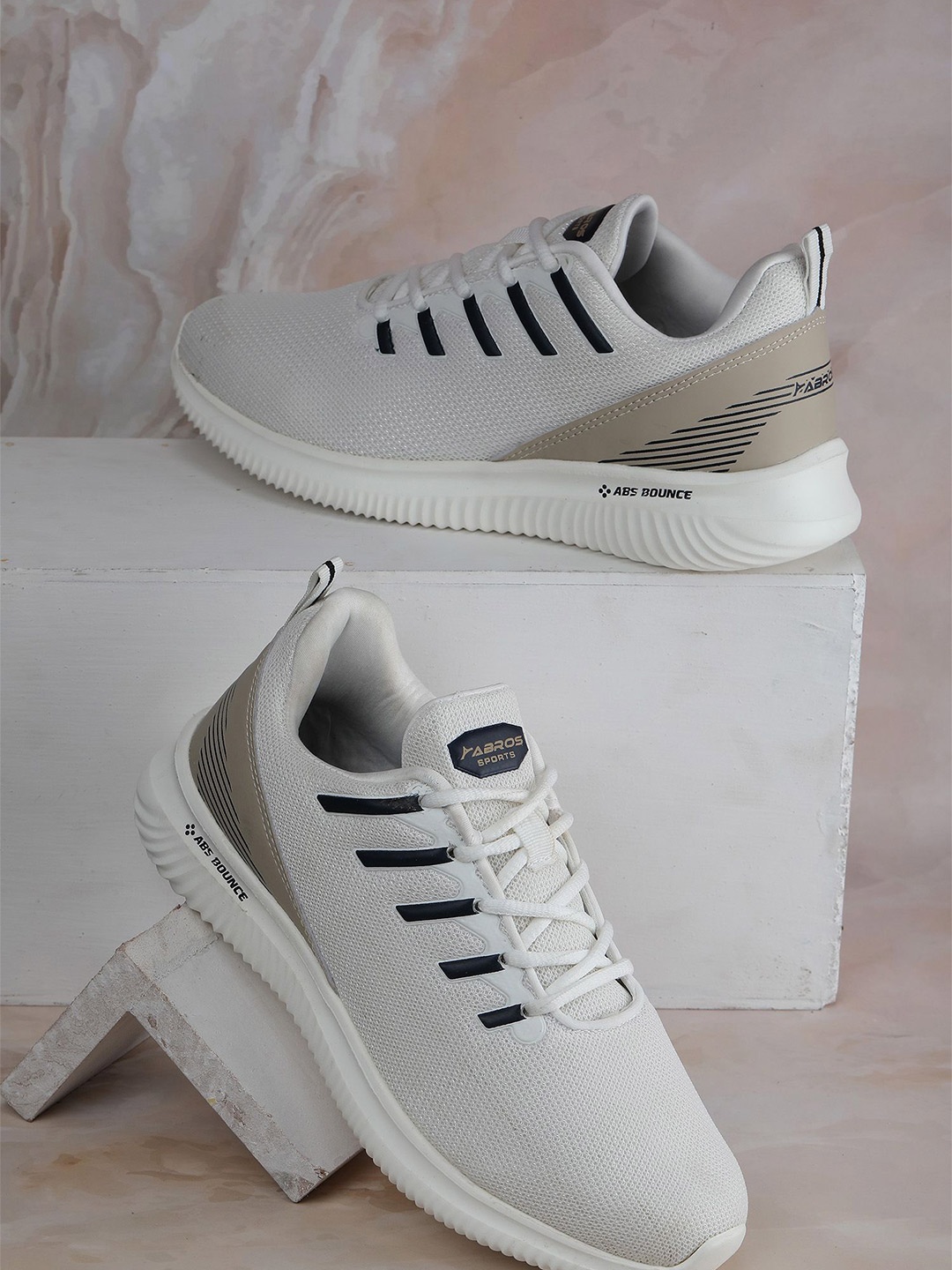 

ABROS Men Mesh Running Shoes, Off white