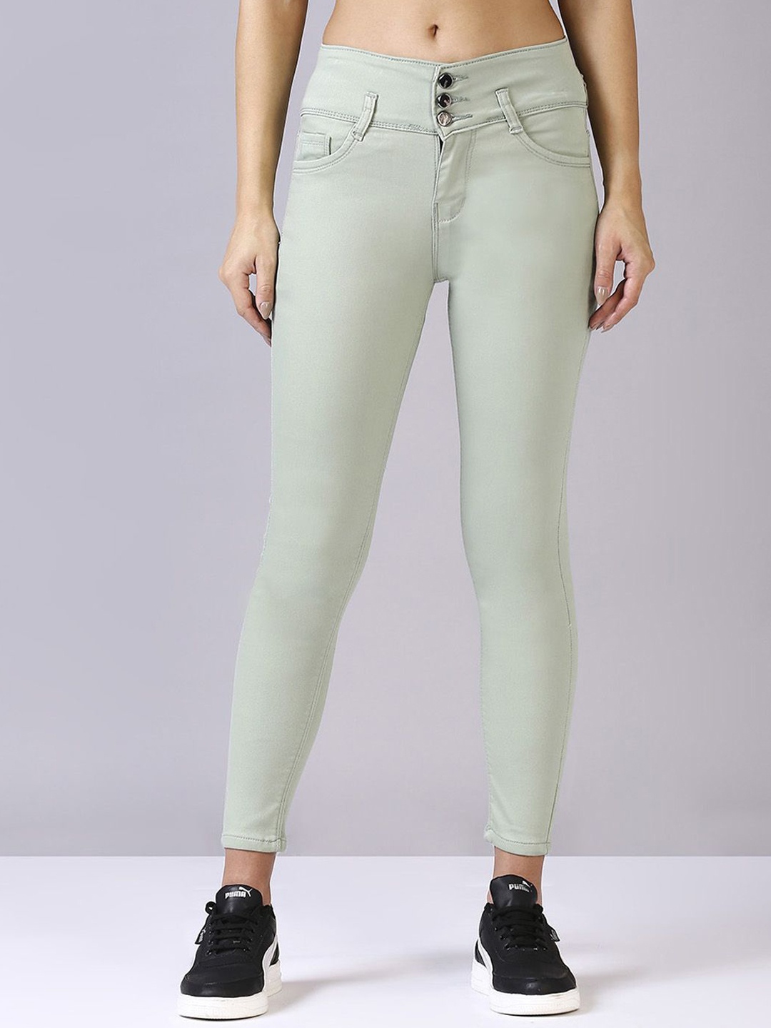 

Blum Denim Women Skinny Fit Mid-Rise Clean Look Stretchable Jeans, Green
