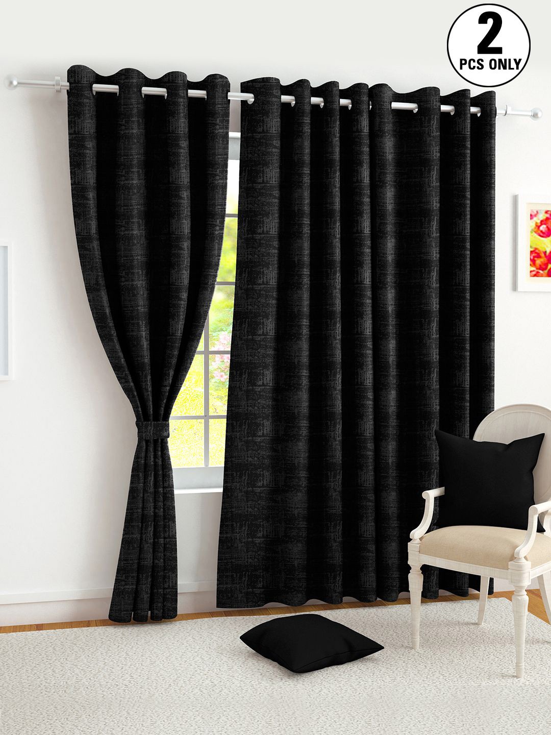 

Story@home Black & Grey Set of 2 Black Out Door Curtain