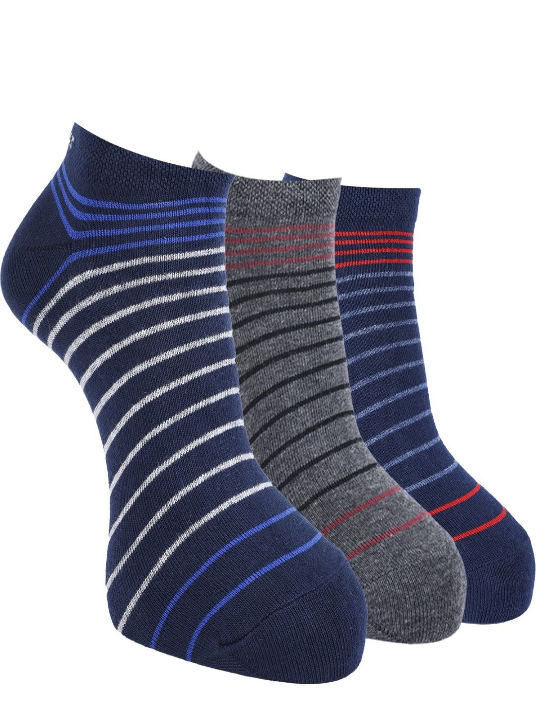 

Force NXT Men Pack Of 3 Striped Cotton Ankle-Length Socks, Blue