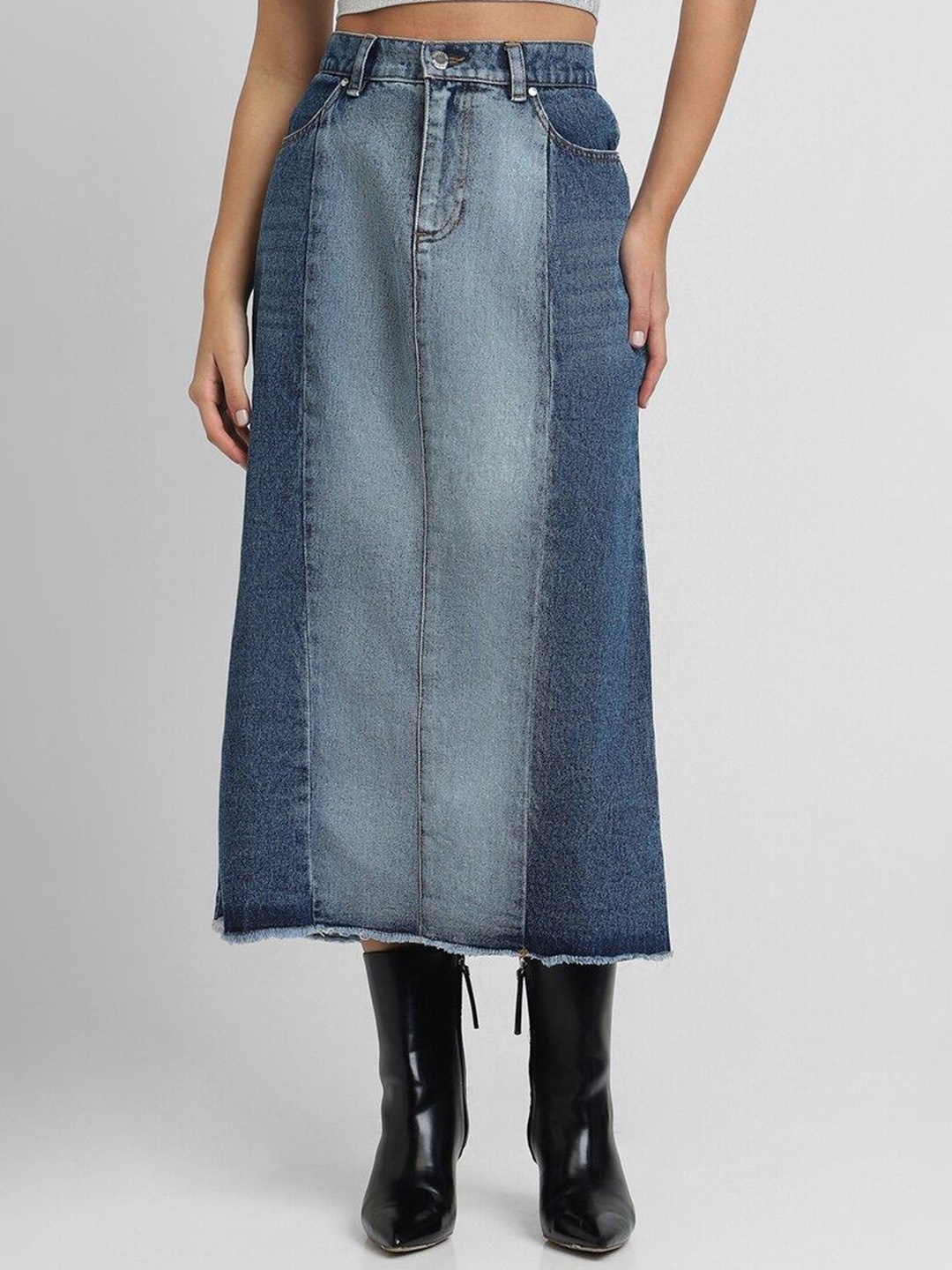 

FOREVER 21 Color Blocked A-Line Midi Skirt, Blue