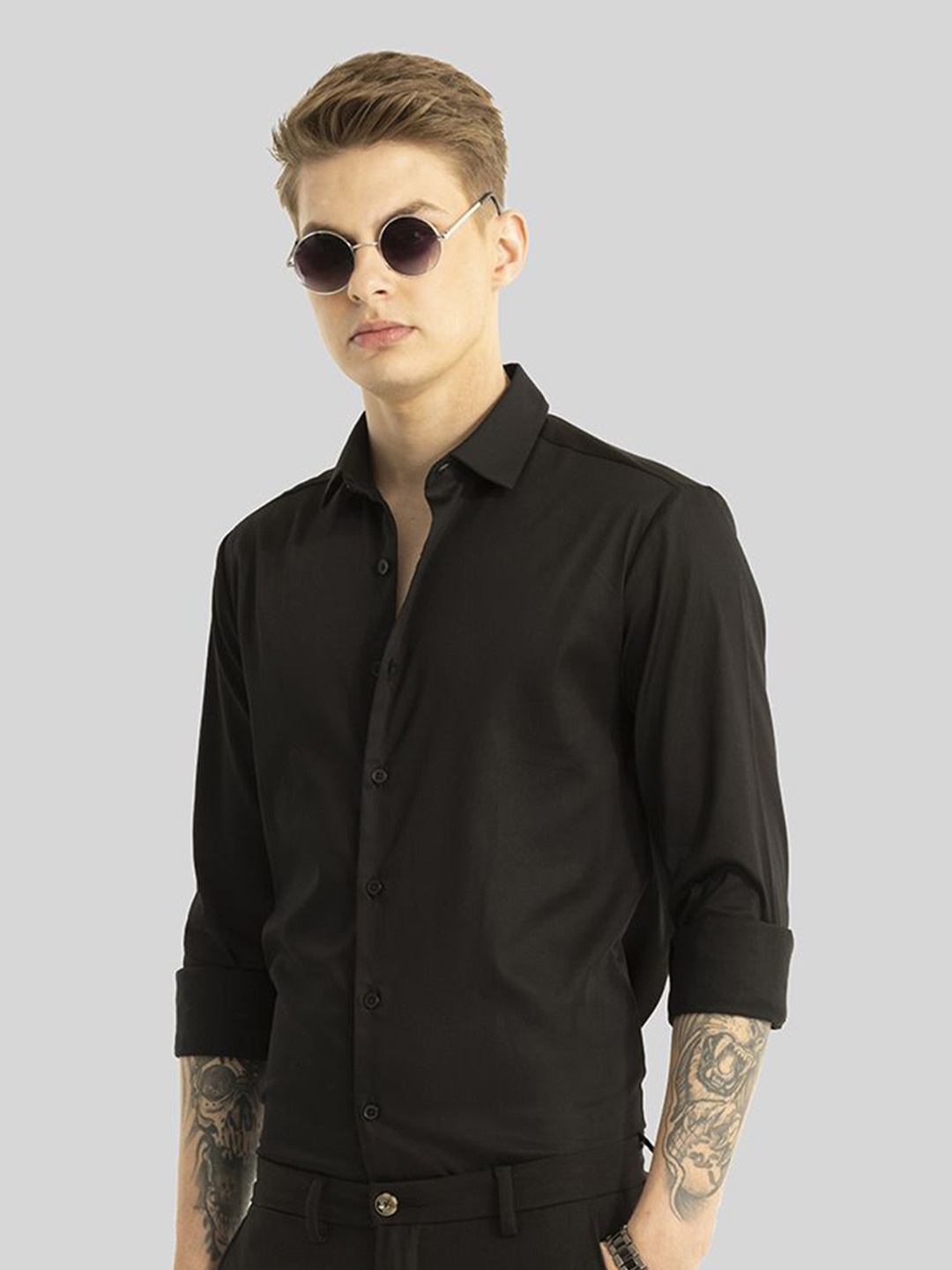 

Snitch Men Smart Slim Fit Opaque Formal Shirt, Black