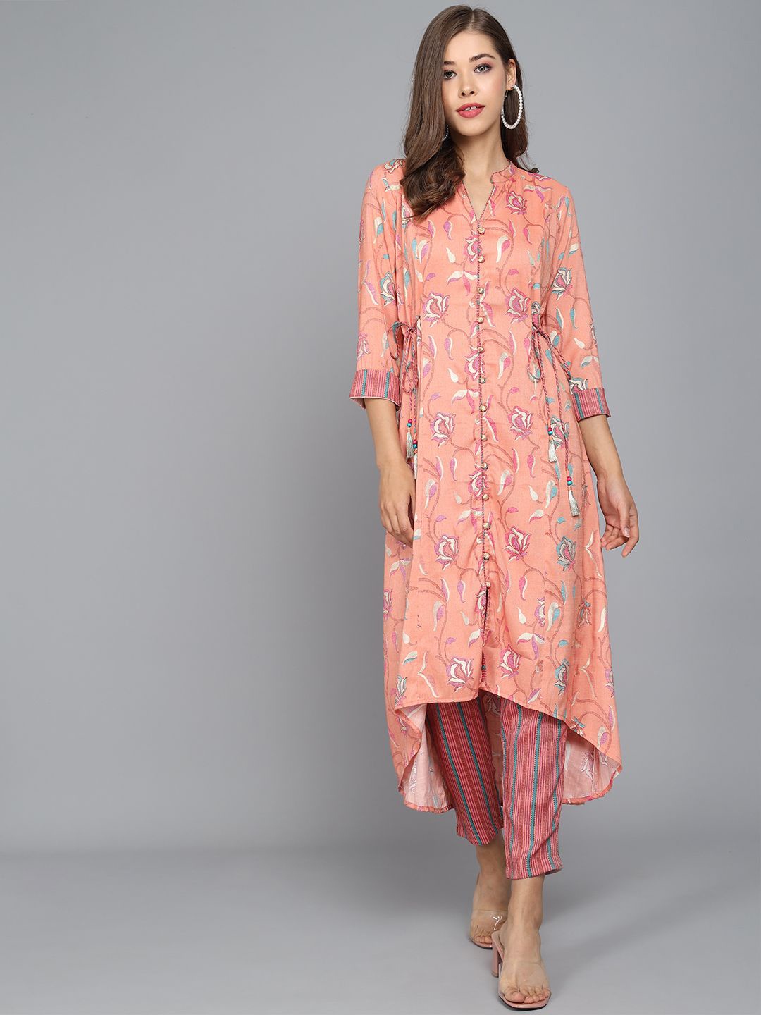 

Anouk Women Floral Printed Regular Liva Kurta with Trousers, Pink