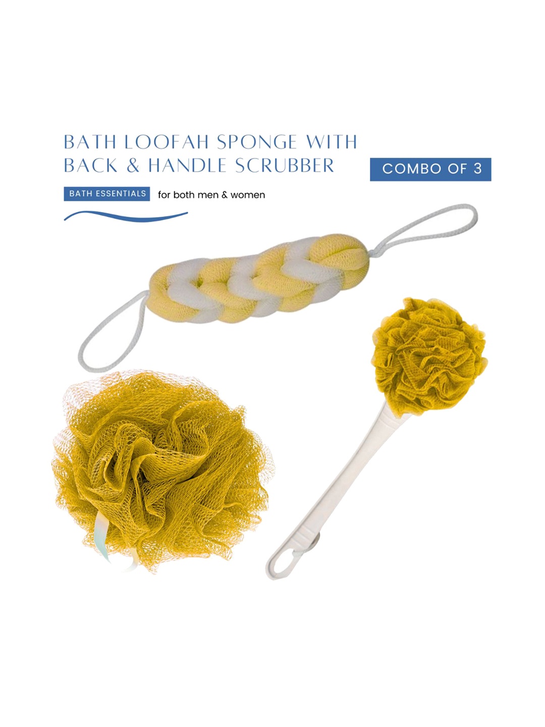 

CareDone Set Of 3 Large Bath Loofah Sponge Scrubber Exfoliator For High Lather Cleansing, Yellow