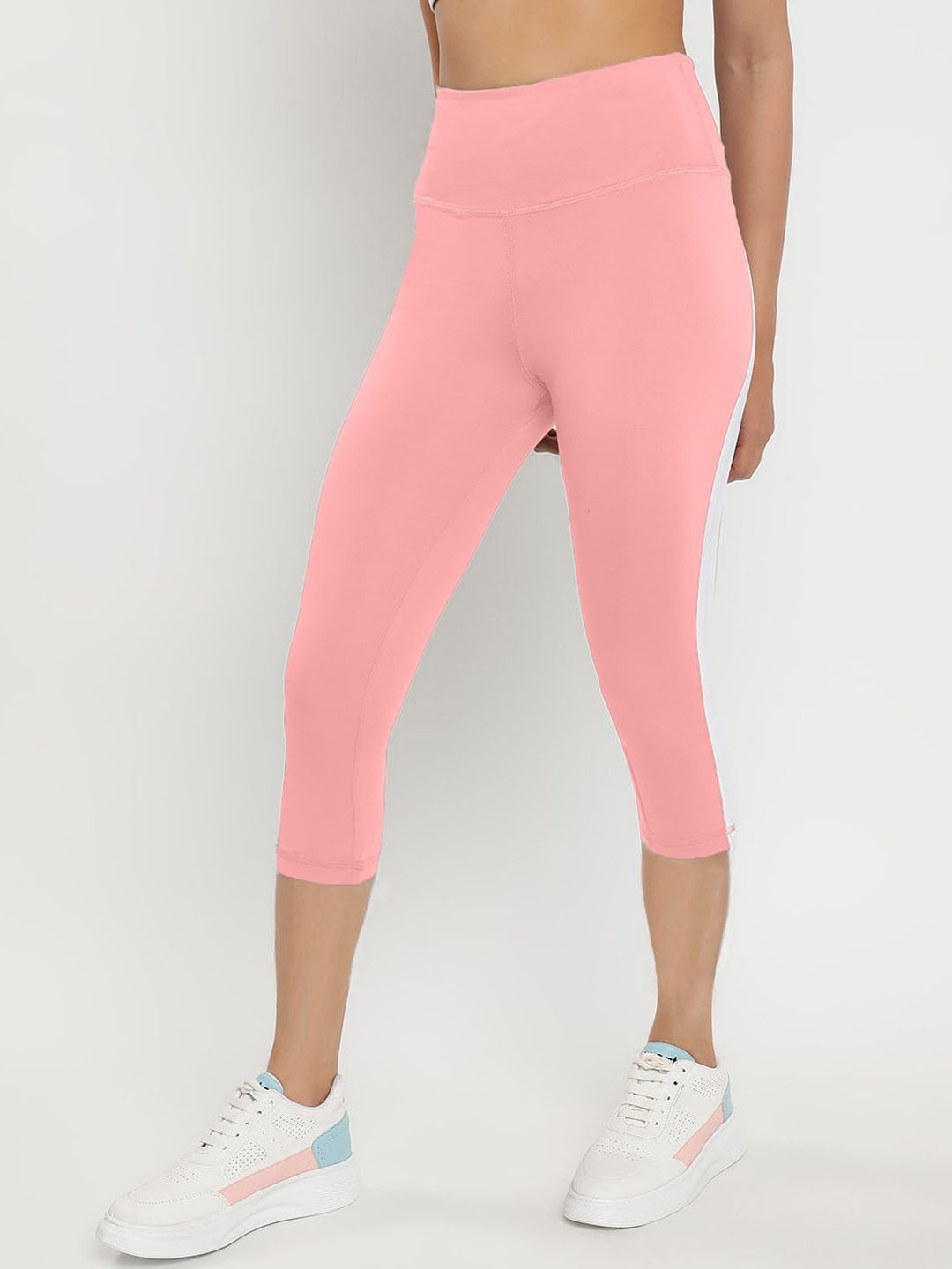 

Wearjukebox Women Dry-Fit Cropped Gym Tights, Peach