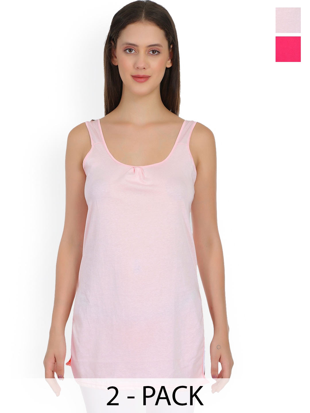 

SELFCARE 2-Pcs Non-Padded Cotton Longline Camisoles, Rose
