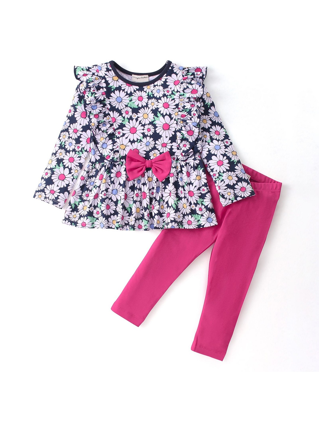 

CrayonFlakes Girls Floral Printed Top with Leggings, Blue