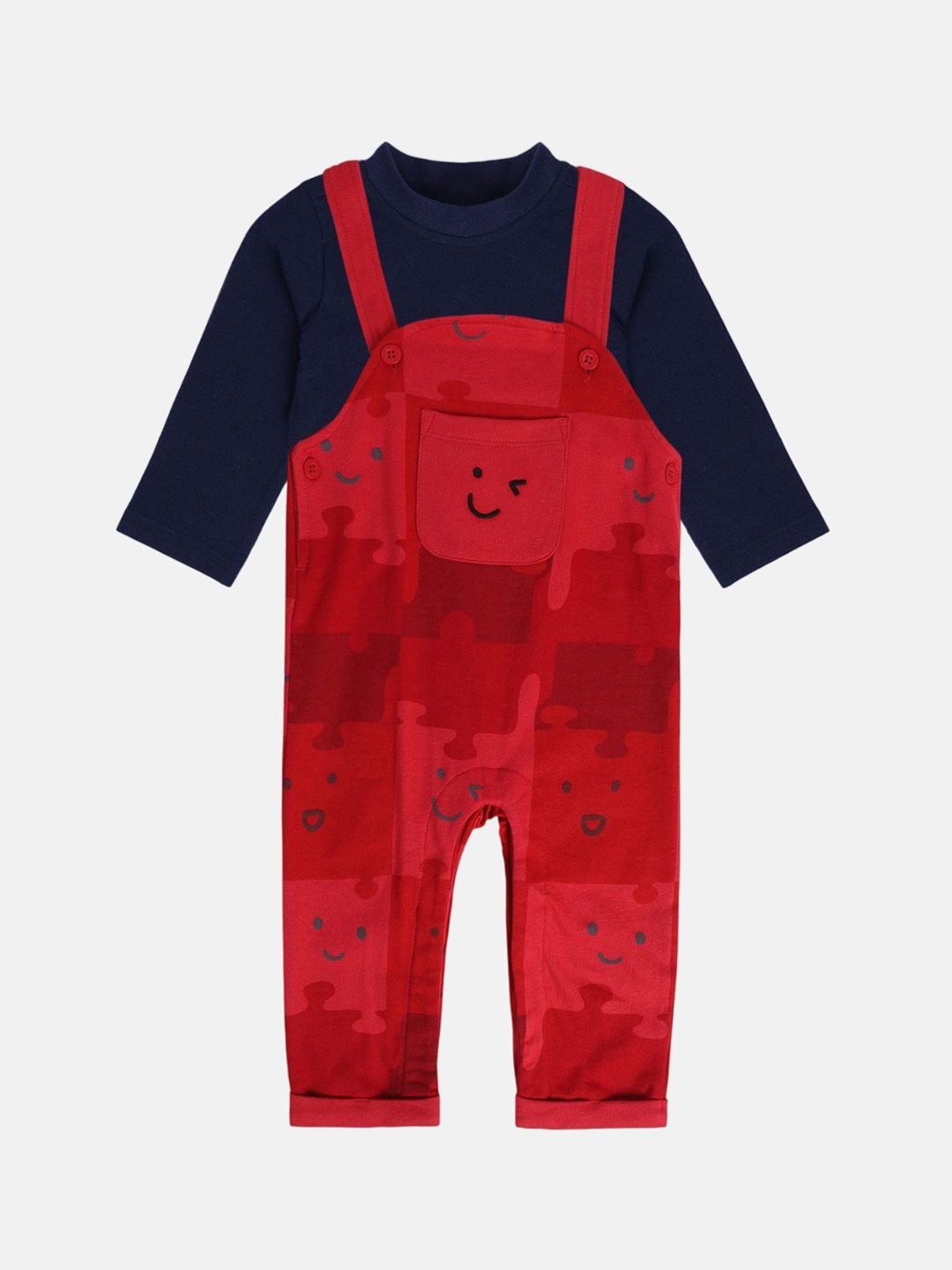 

MINI KLUB Boys Printed Dungaree With T-Shirt, Blue