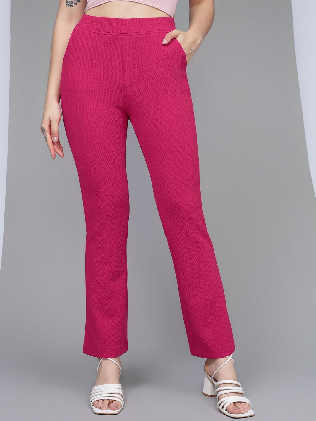

Xpose Women Comfort Flared High-Rise Trousers, Pink