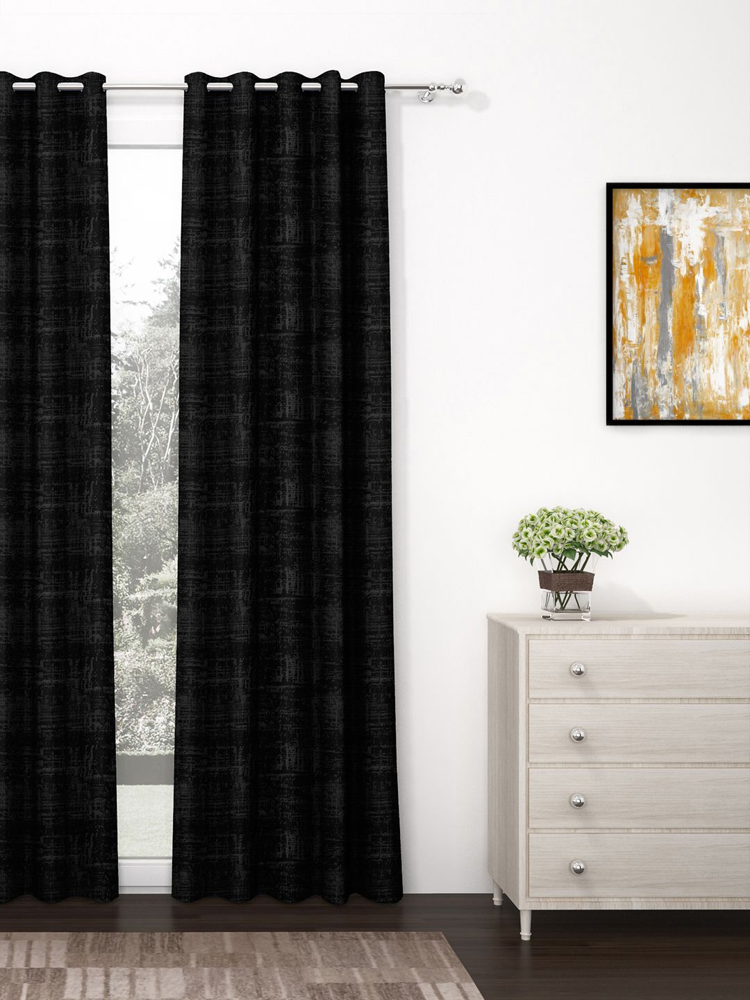 

Story@home Black & Grey Black Out Long Door Curtain