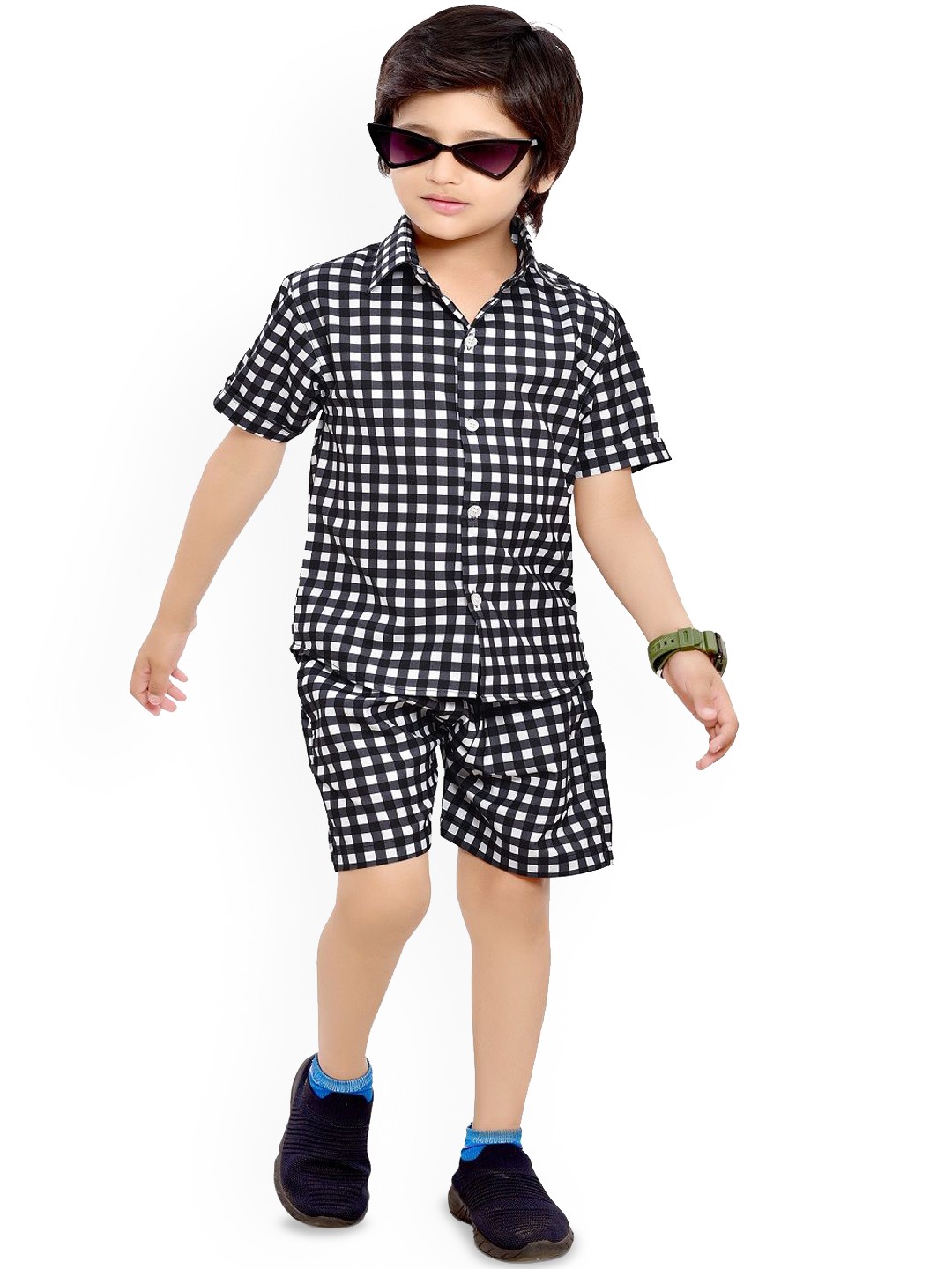 

BAESD Printed Pure Cotton Shirt with Shorts, Black
