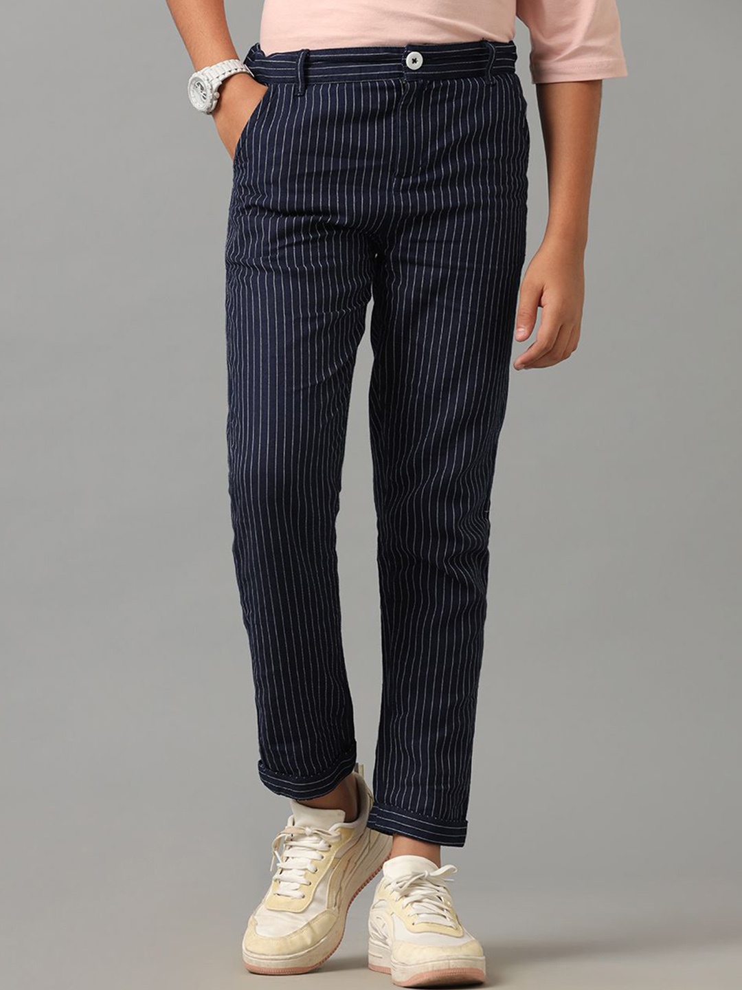 

UNDER FOURTEEN ONLY Boys Striped Trousers, Blue