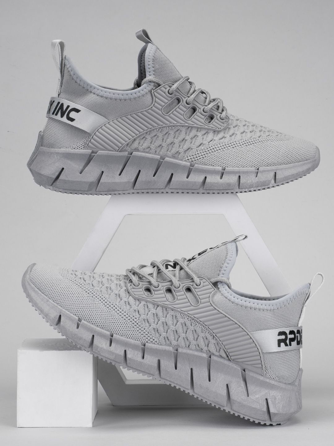 

RapidBox Men Self Design Mid-Top Lace Ups Round Toe Sneakers, Grey