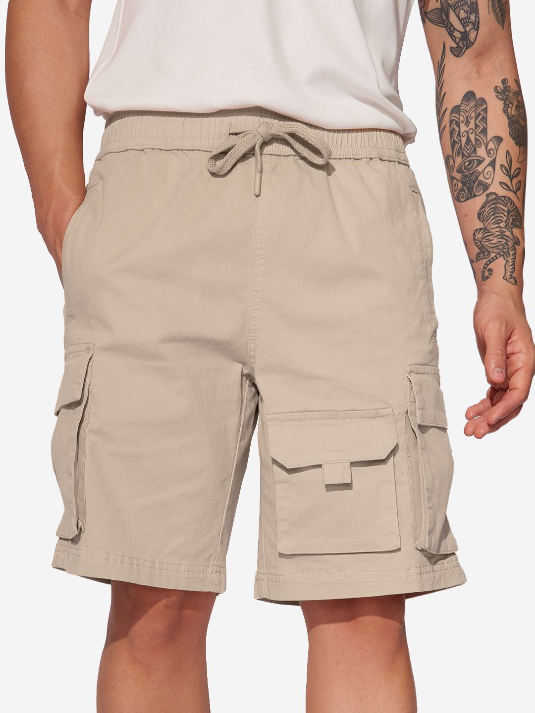 

The Souled Store Men Cargo Shorts, Beige